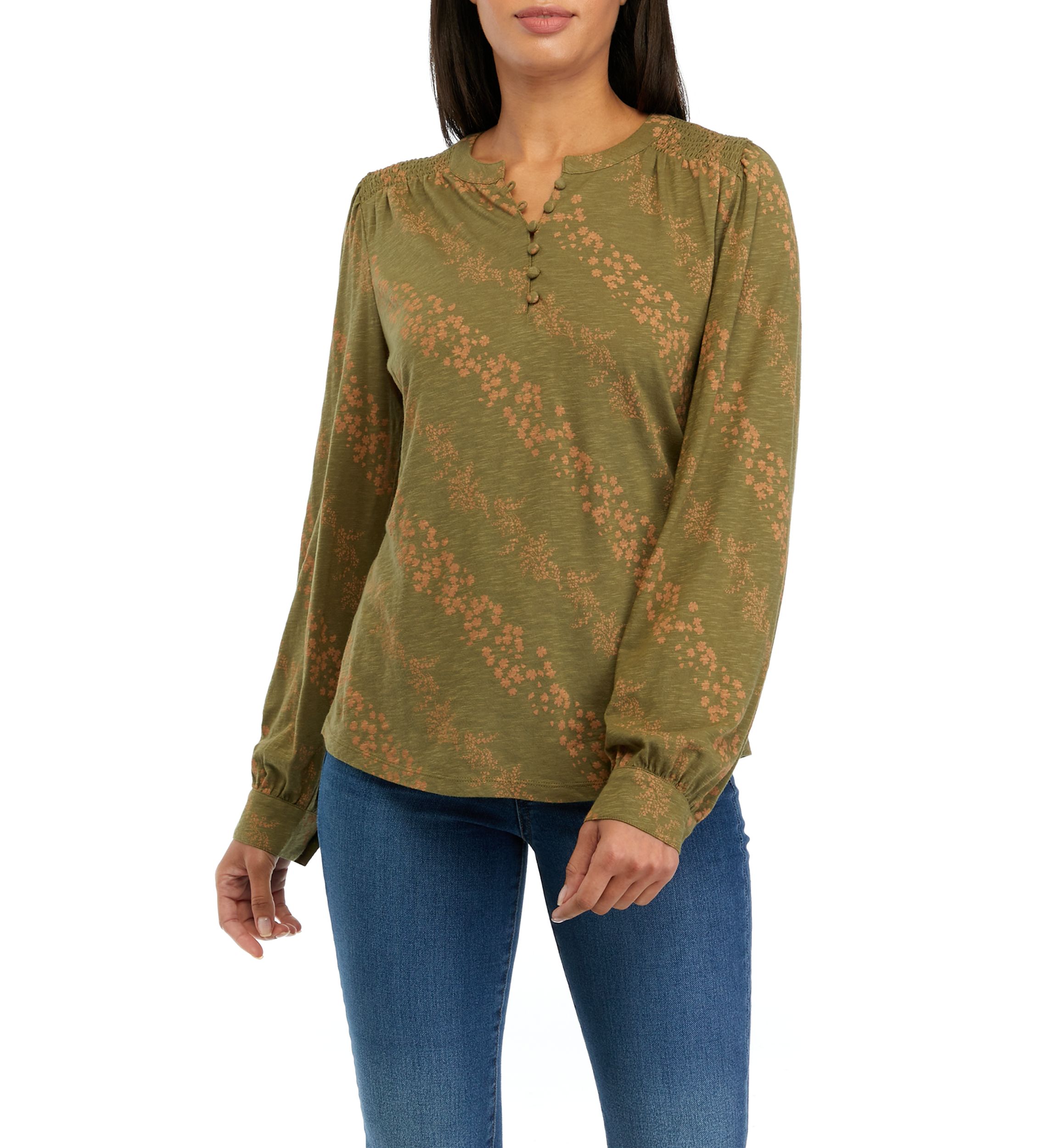 Womens Smocked Printed Top