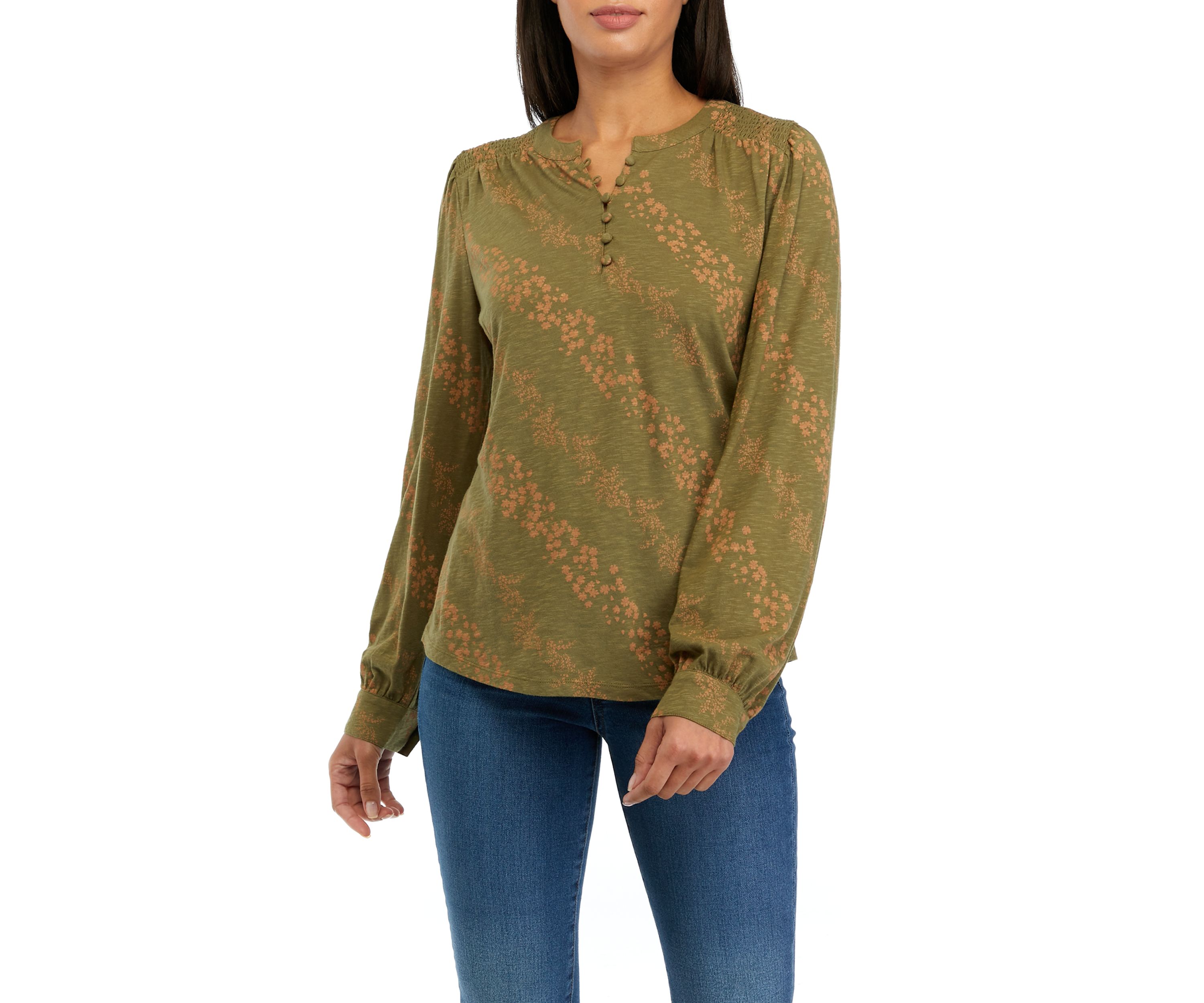 Womens Smocked Printed Top