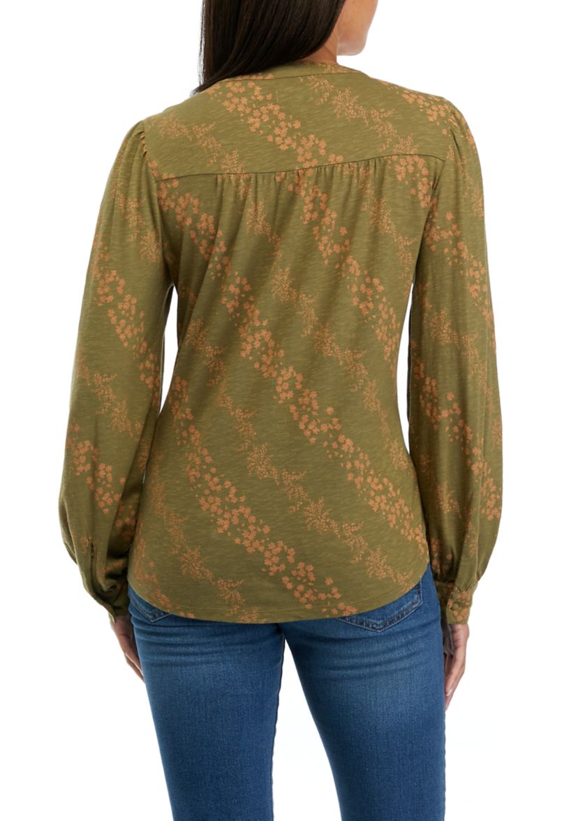 Womens Smocked Printed Top