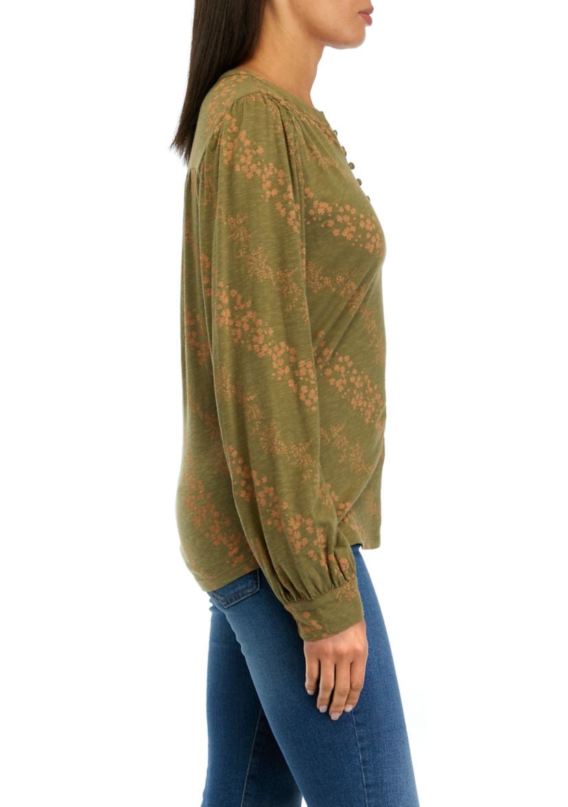 Womens Smocked Printed Top