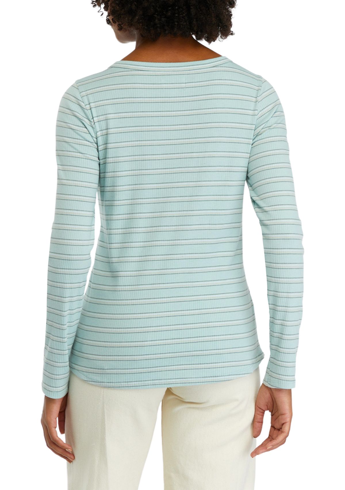 Womens Long Sleeve Henley Striped Top