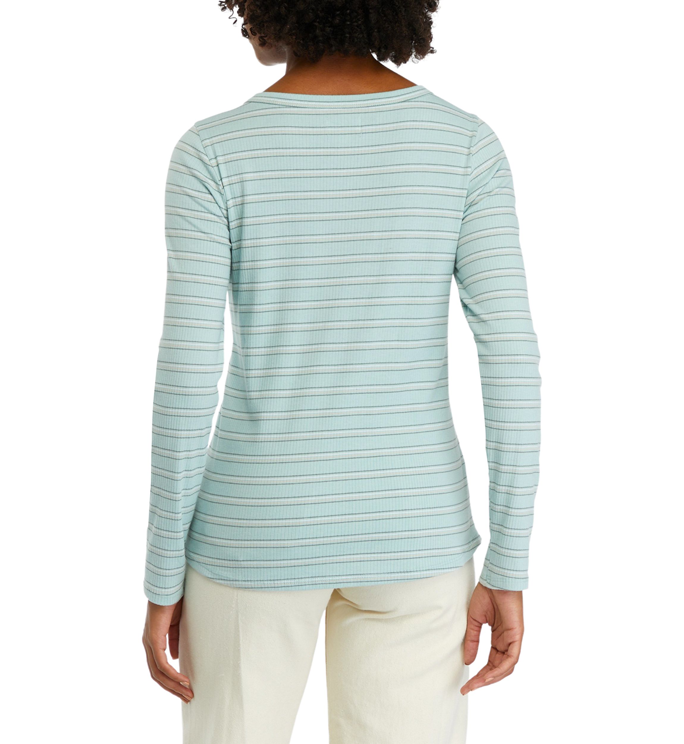 Womens Long Sleeve Henley Striped Top