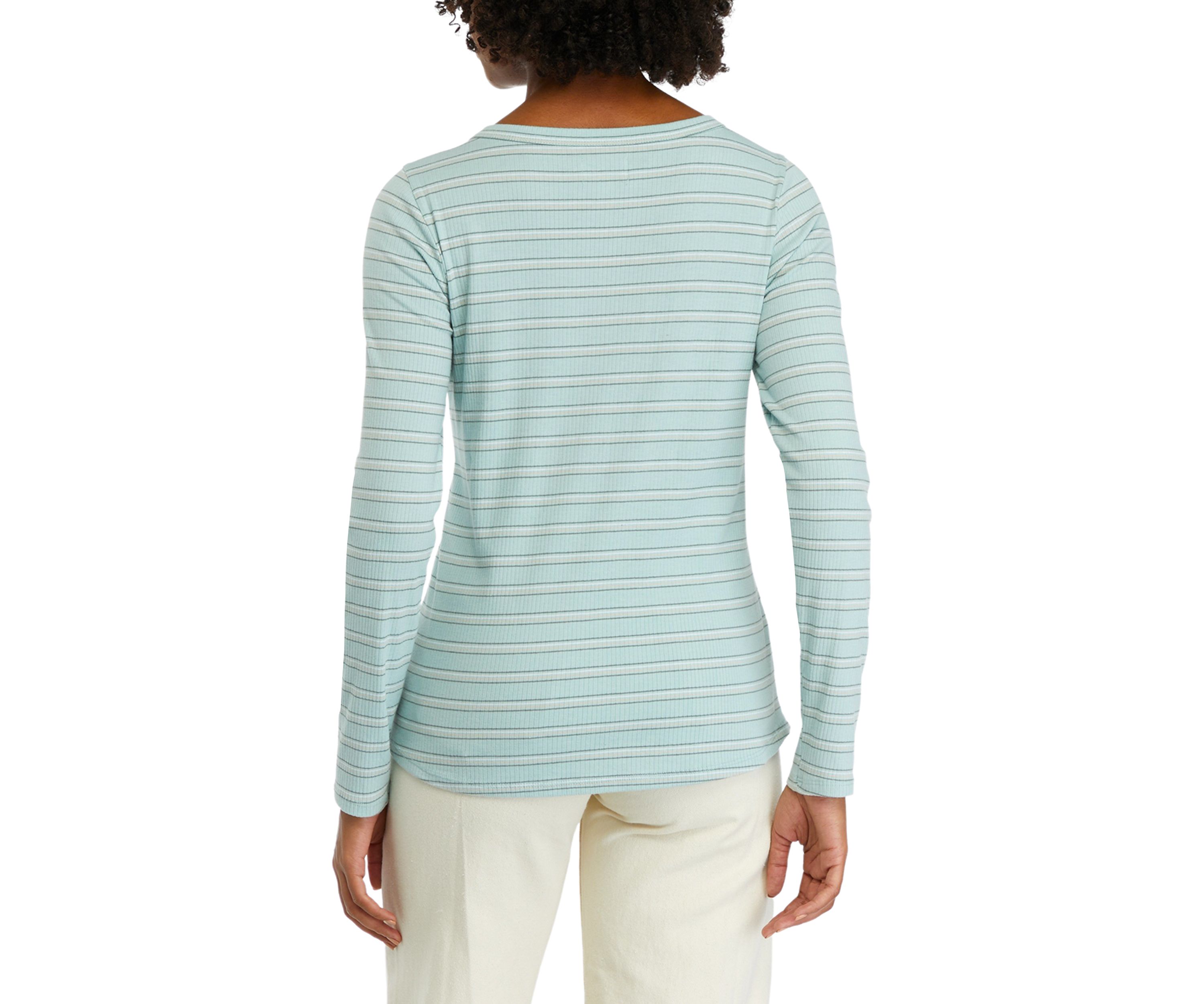 Womens Long Sleeve Henley Striped Top