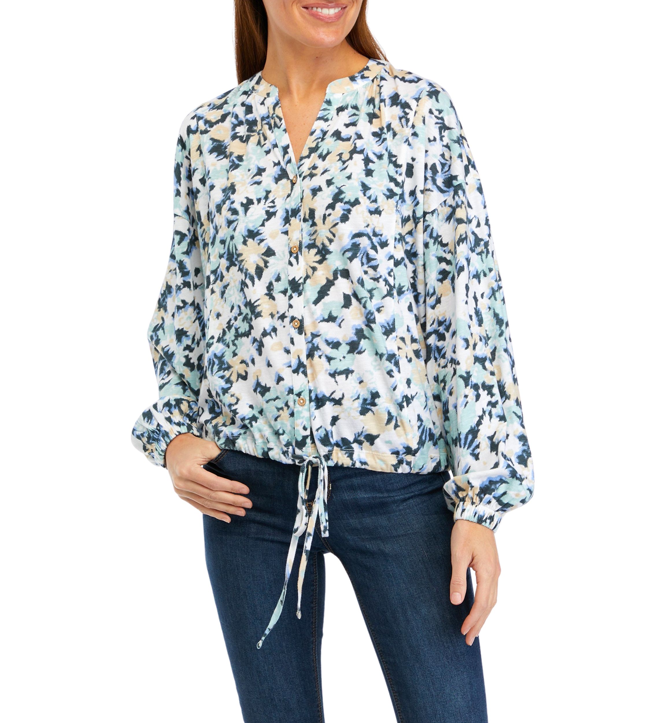 Womens Long Sleeve Tie Hem Top