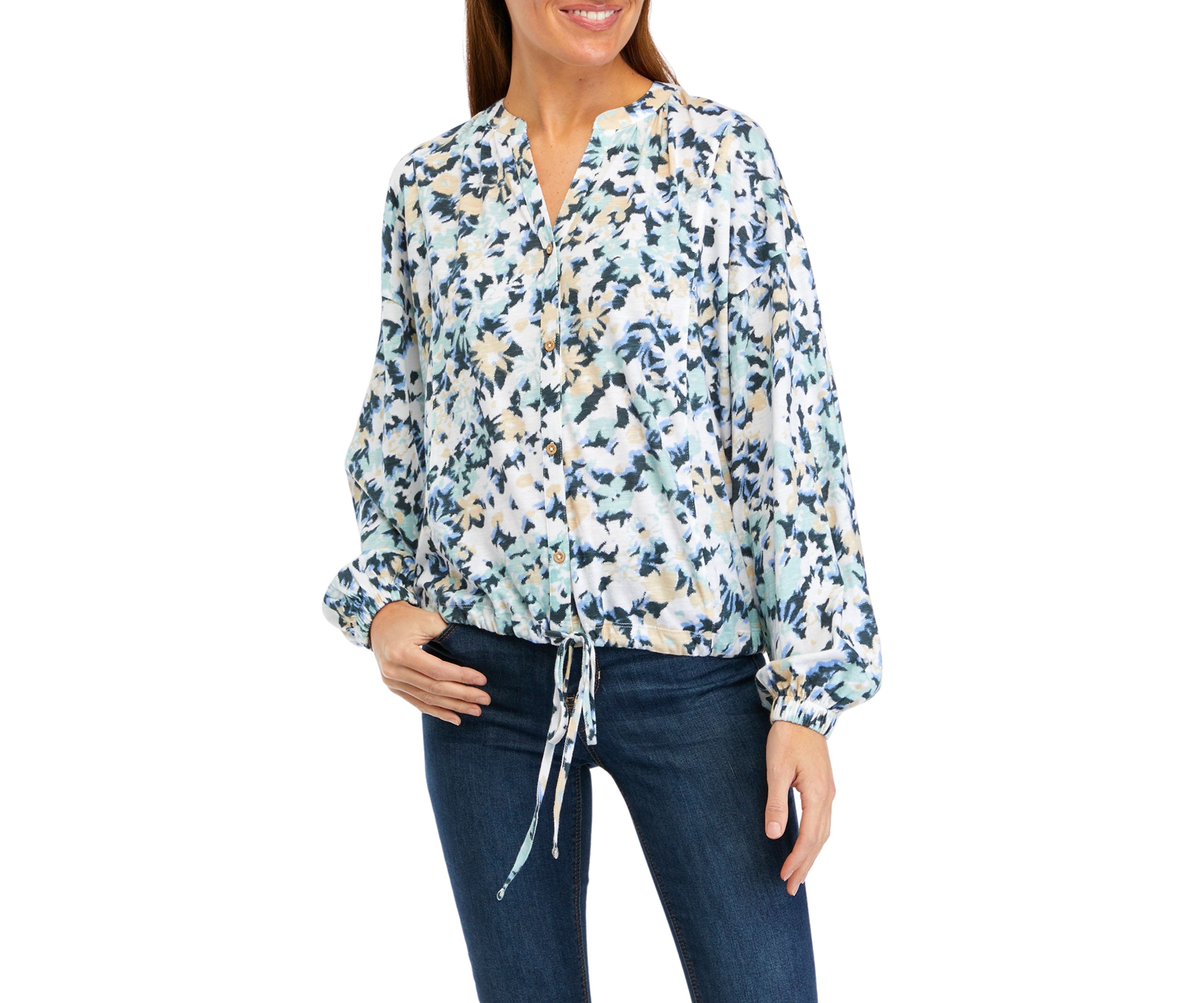 Womens Long Sleeve Tie Hem Top