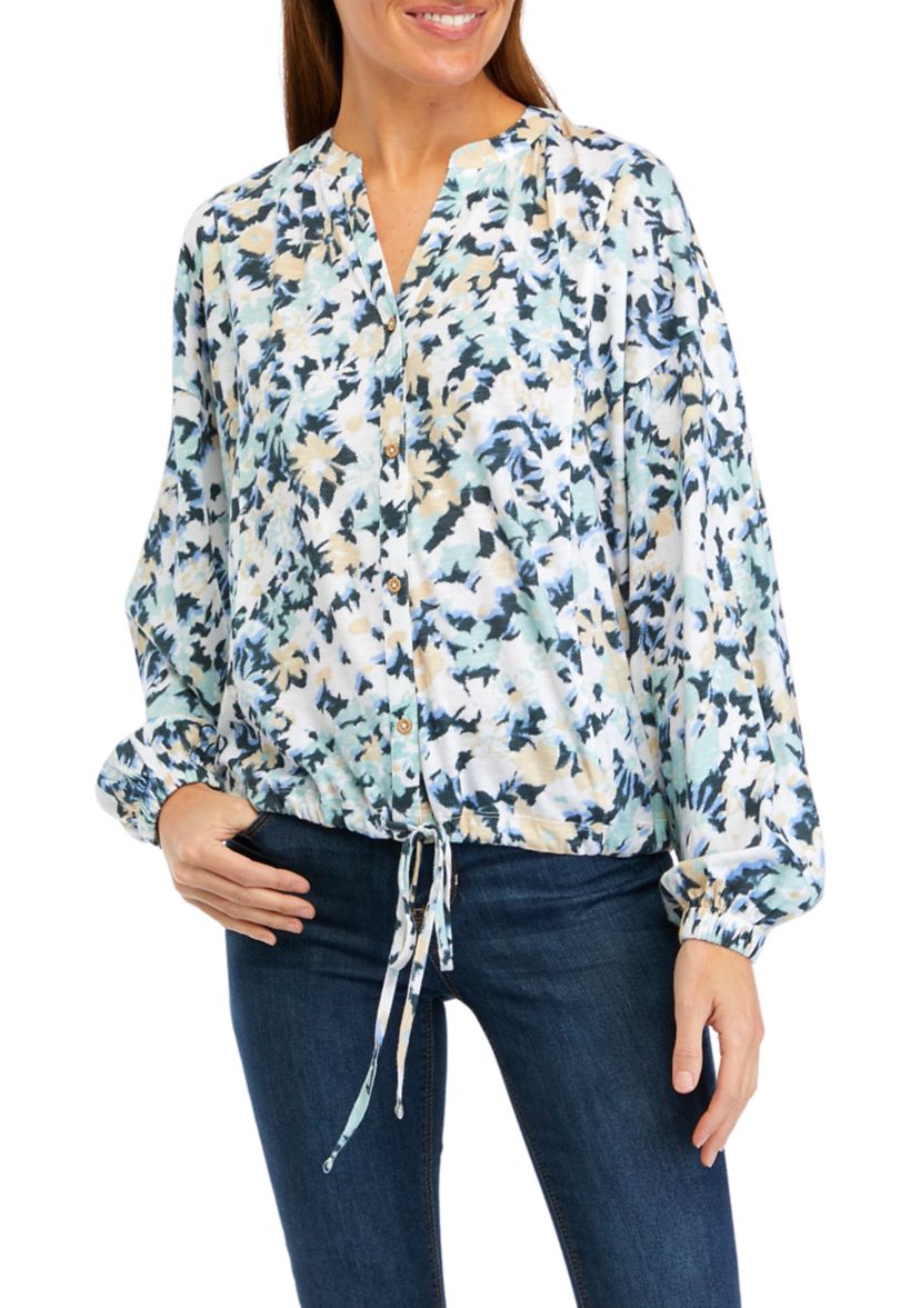 Womens Long Sleeve Tie Hem Top