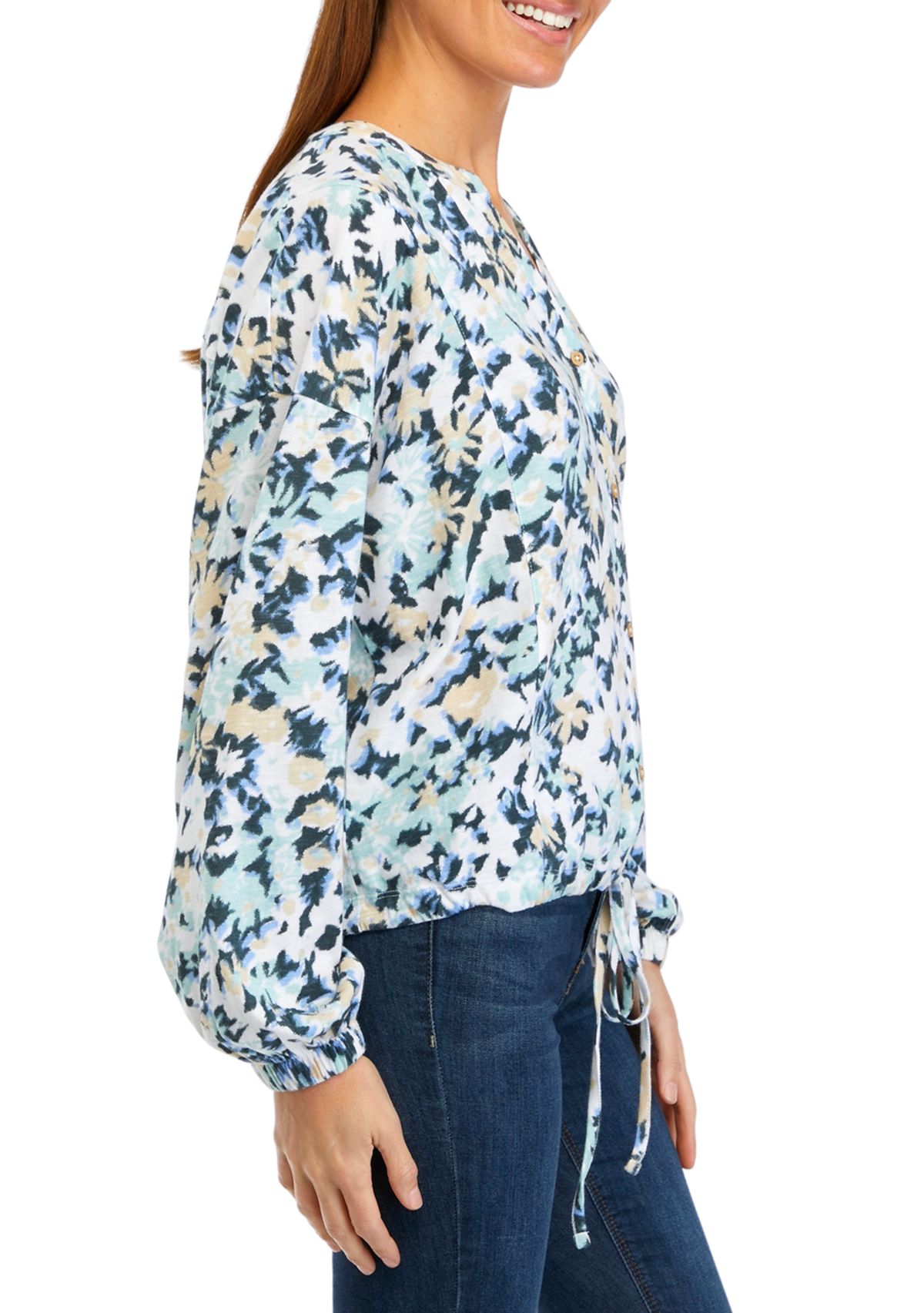 Womens Long Sleeve Tie Hem Top