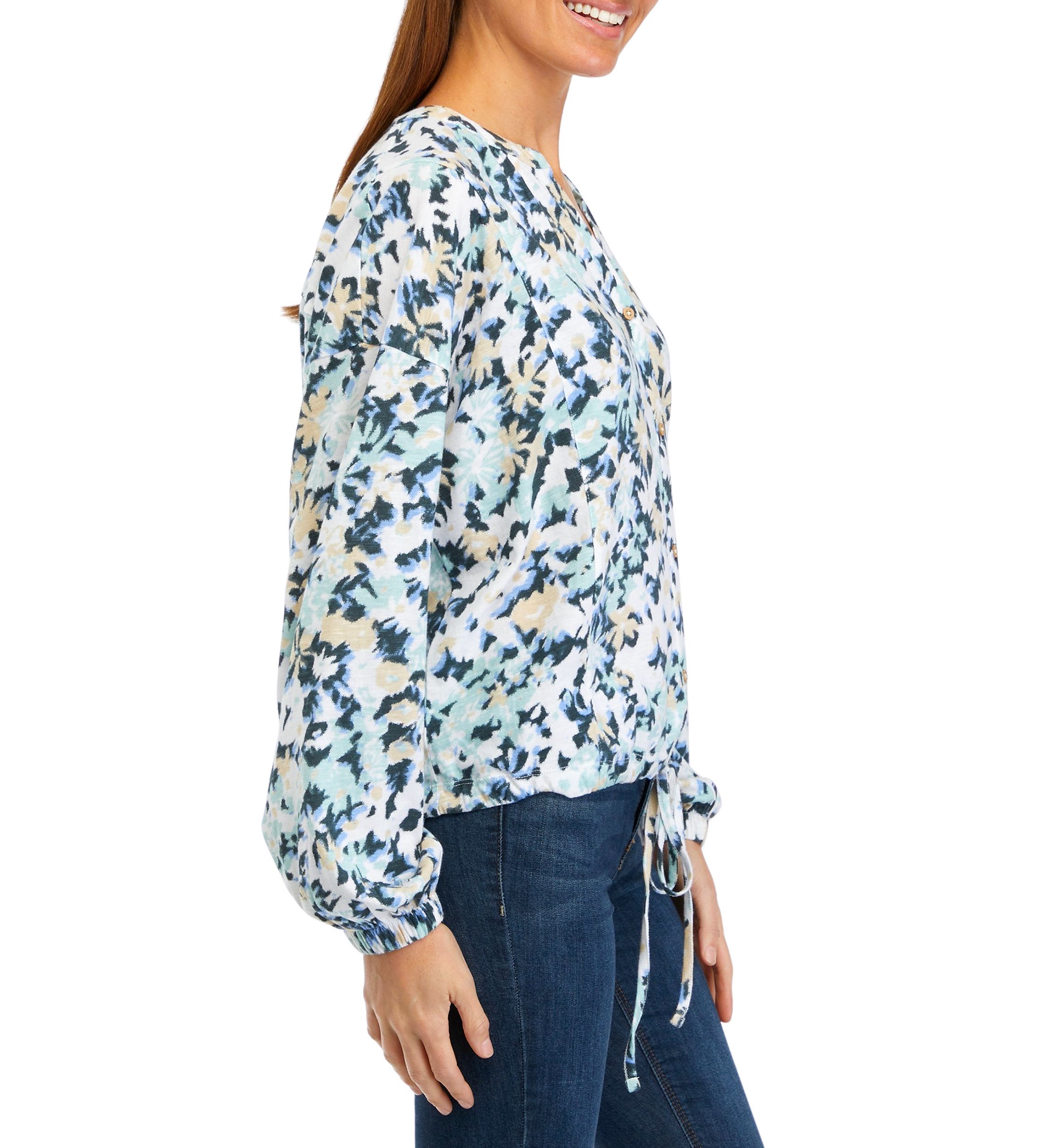 Womens Long Sleeve Tie Hem Top