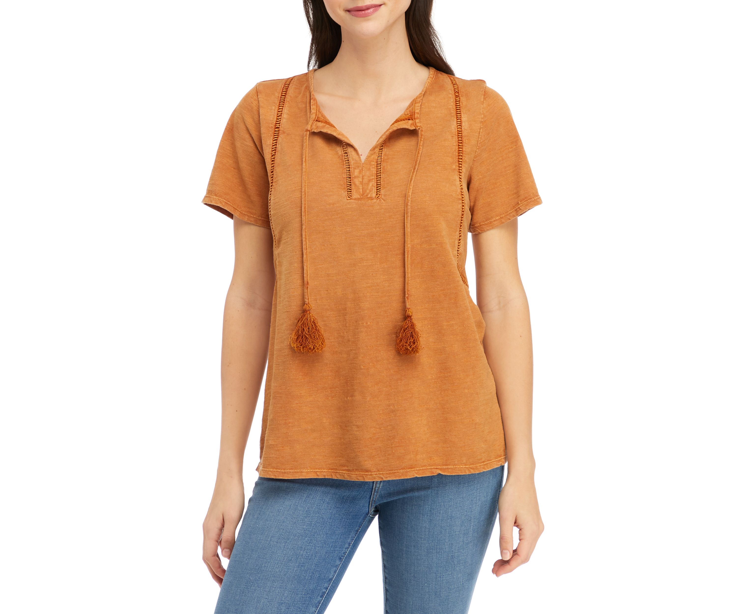 Womens Split Neck Solid Tunic Top
