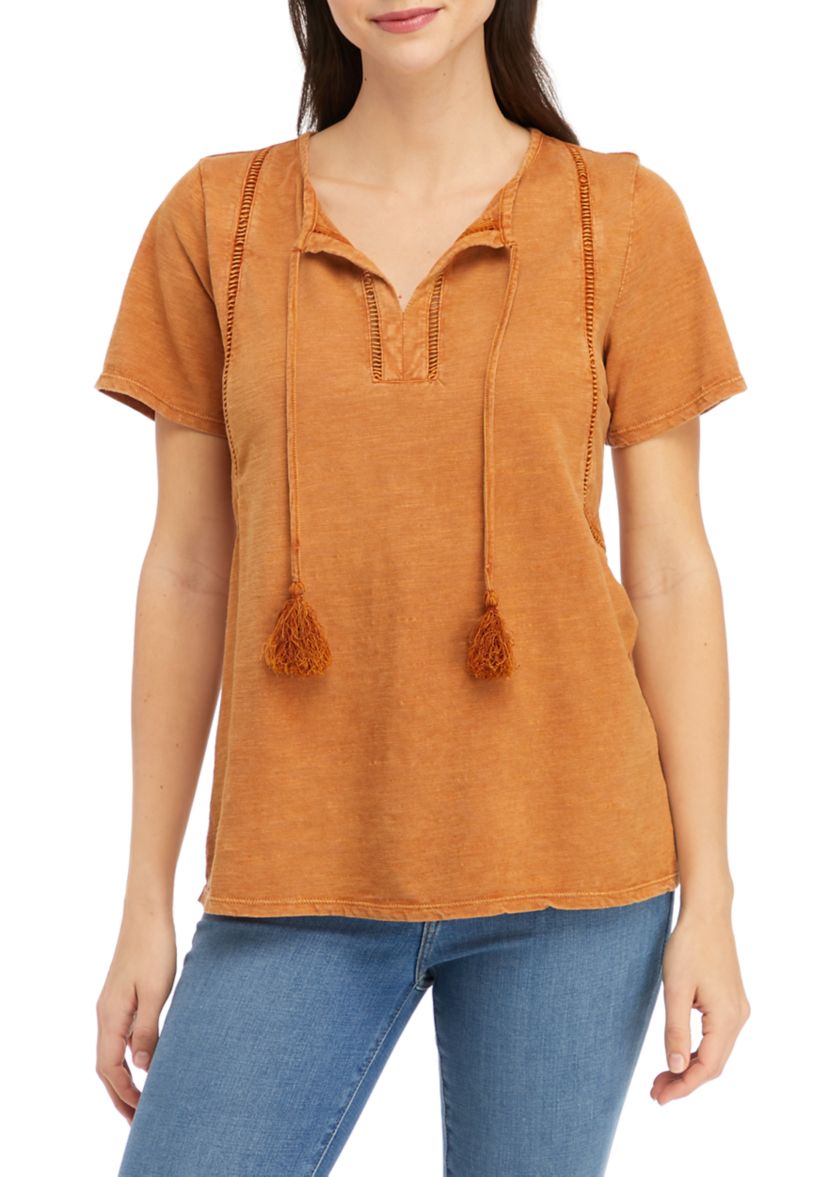 Womens Split Neck Solid Tunic Top