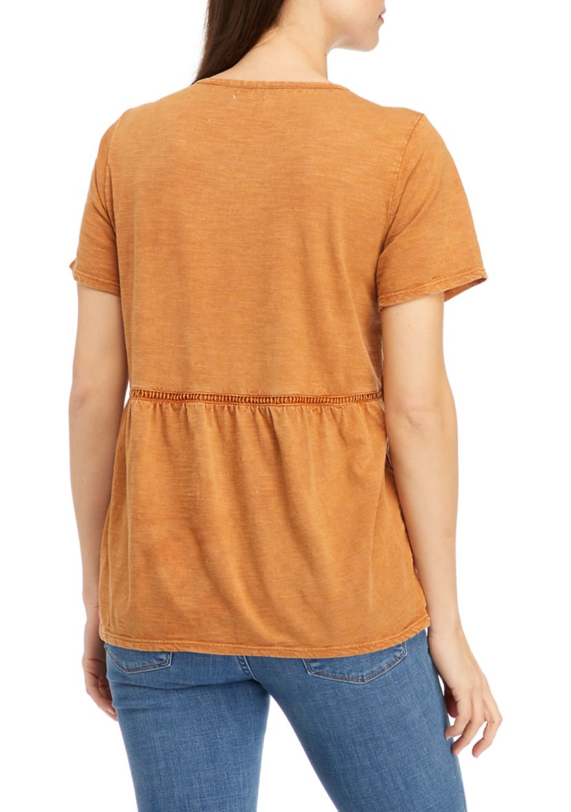 Womens Split Neck Solid Tunic Top