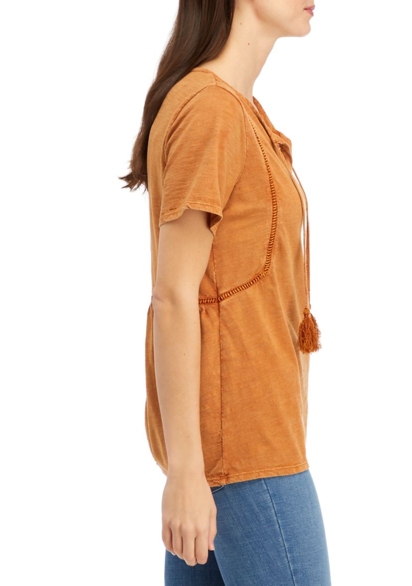 Womens Split Neck Solid Tunic Top