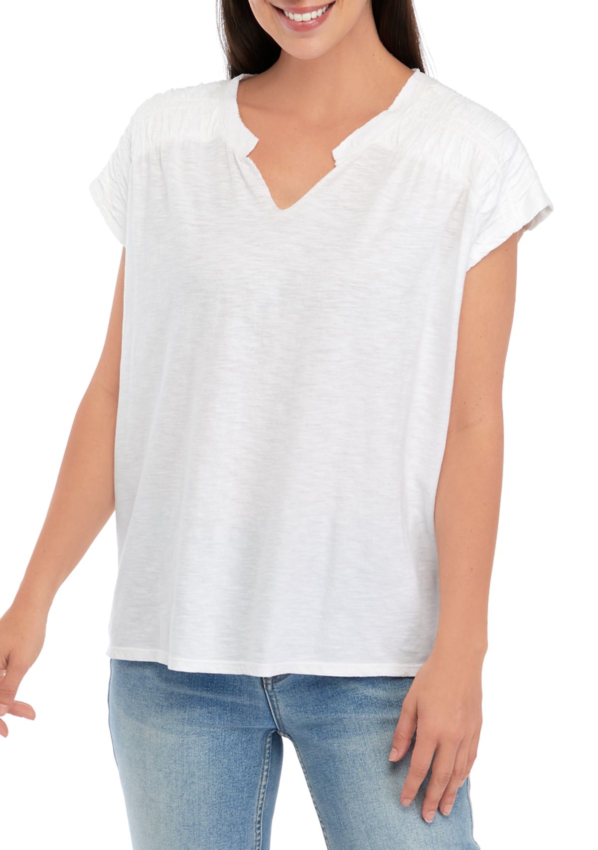 Womens Smocked Shoulder T-Shirt