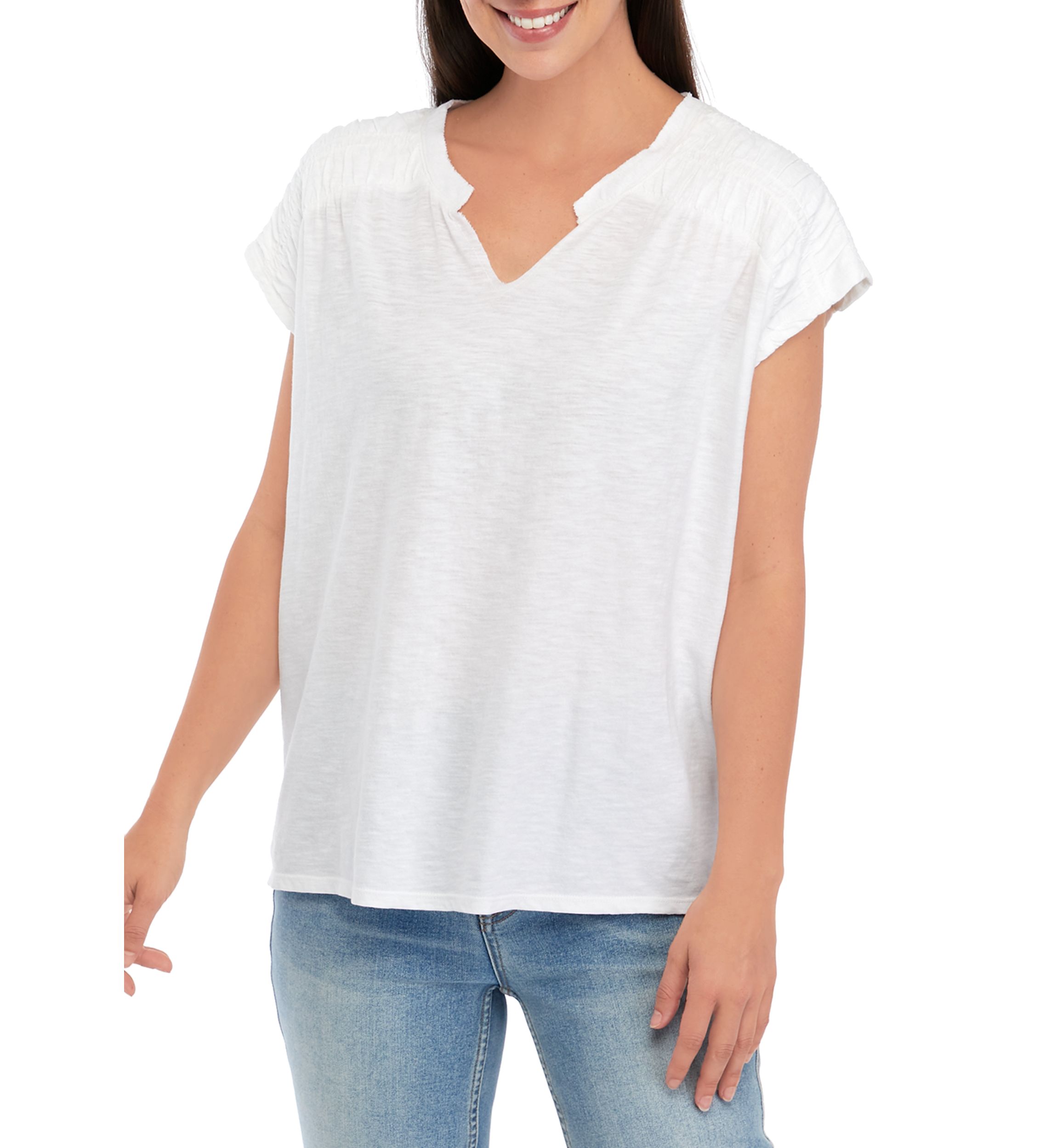 Womens Smocked Shoulder T-Shirt