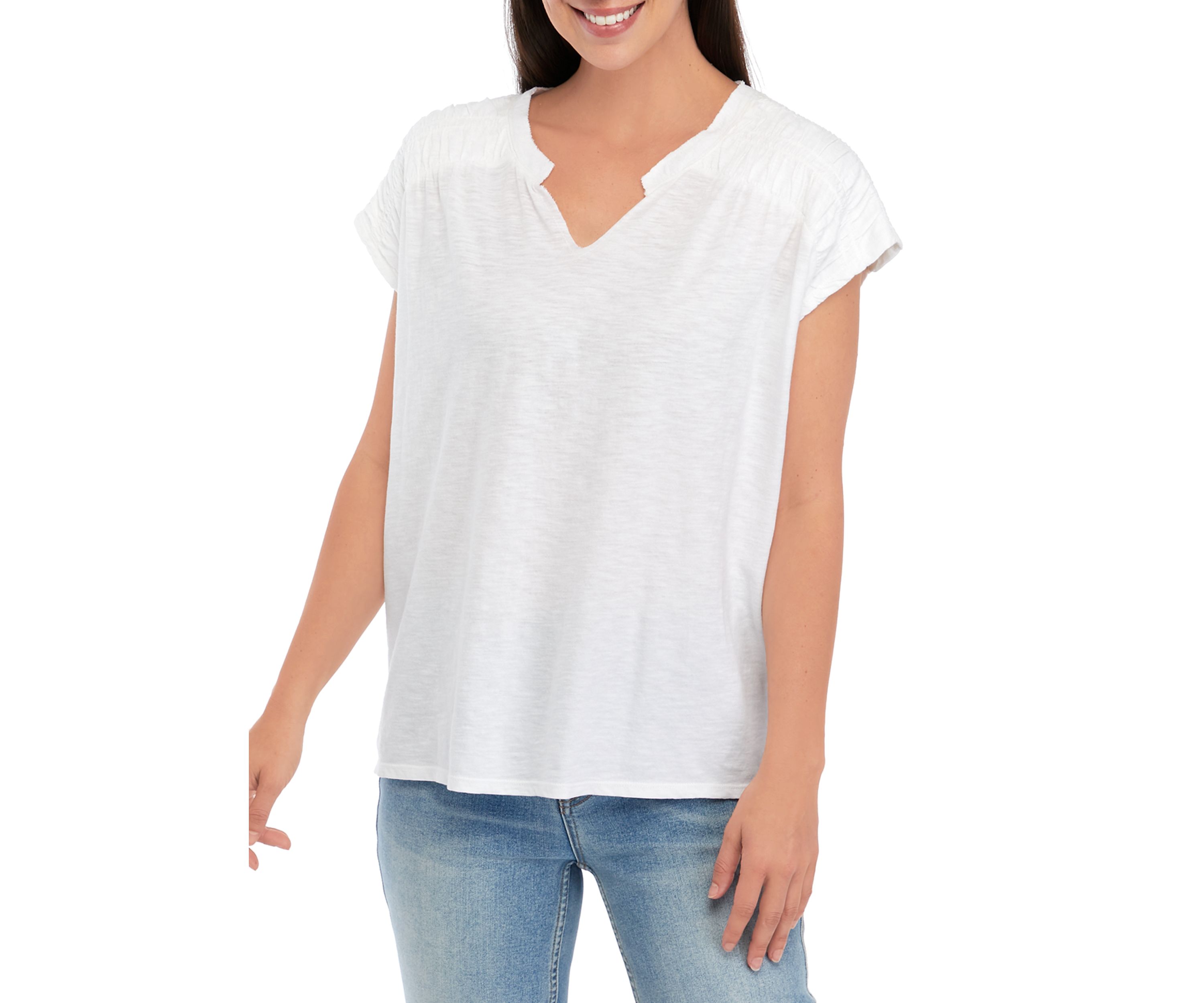 Womens Smocked Shoulder T-Shirt