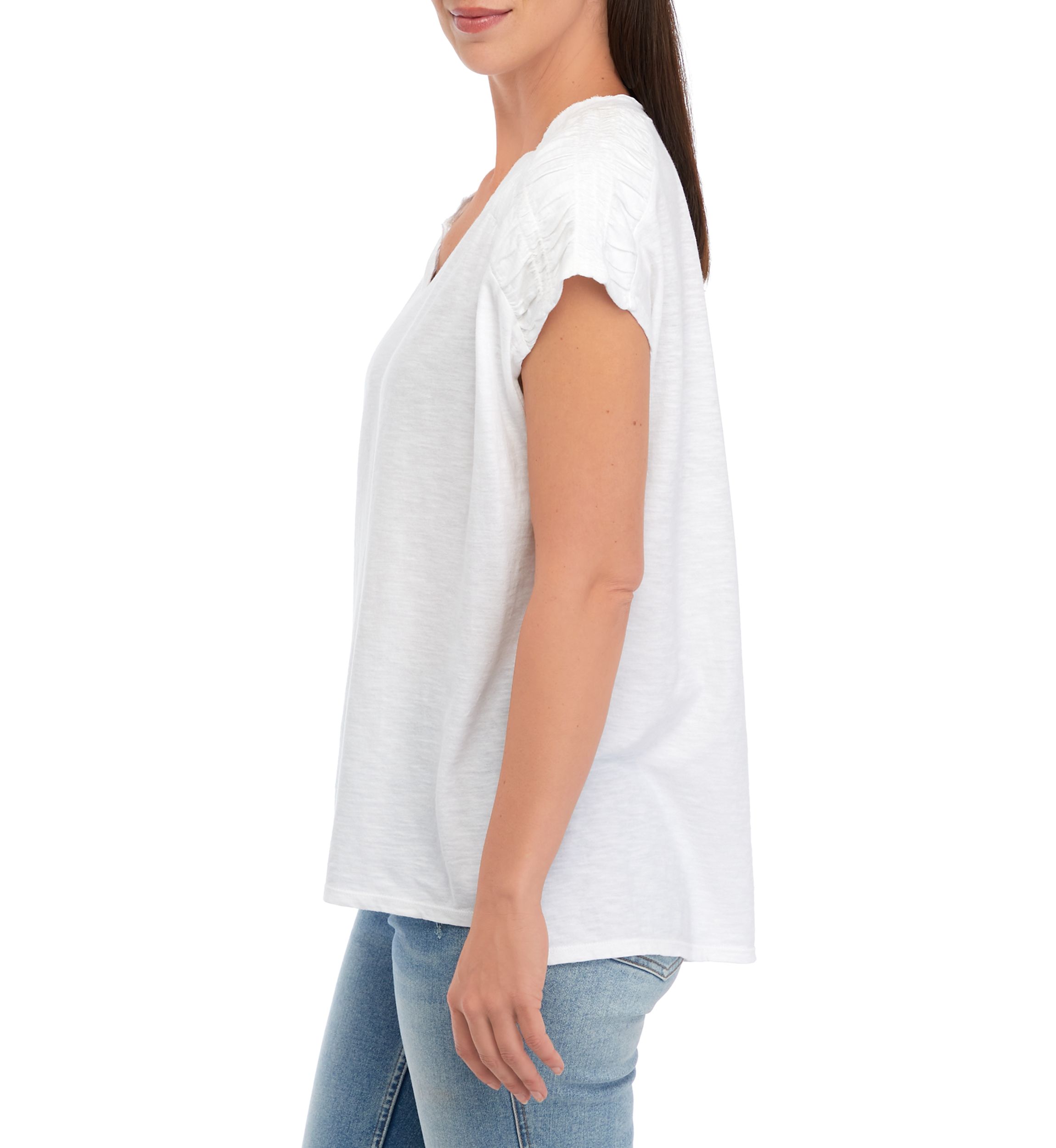 Womens Smocked Shoulder T-Shirt