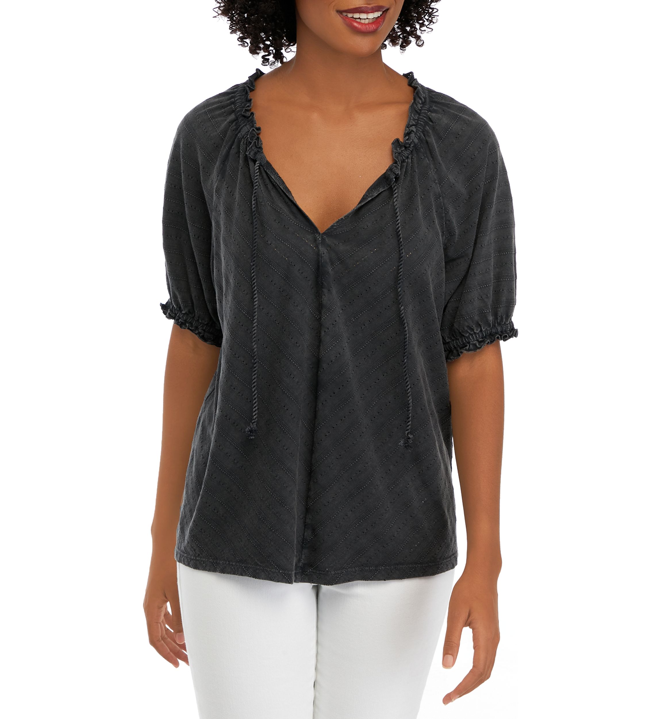 Womens Textured Peasant Top