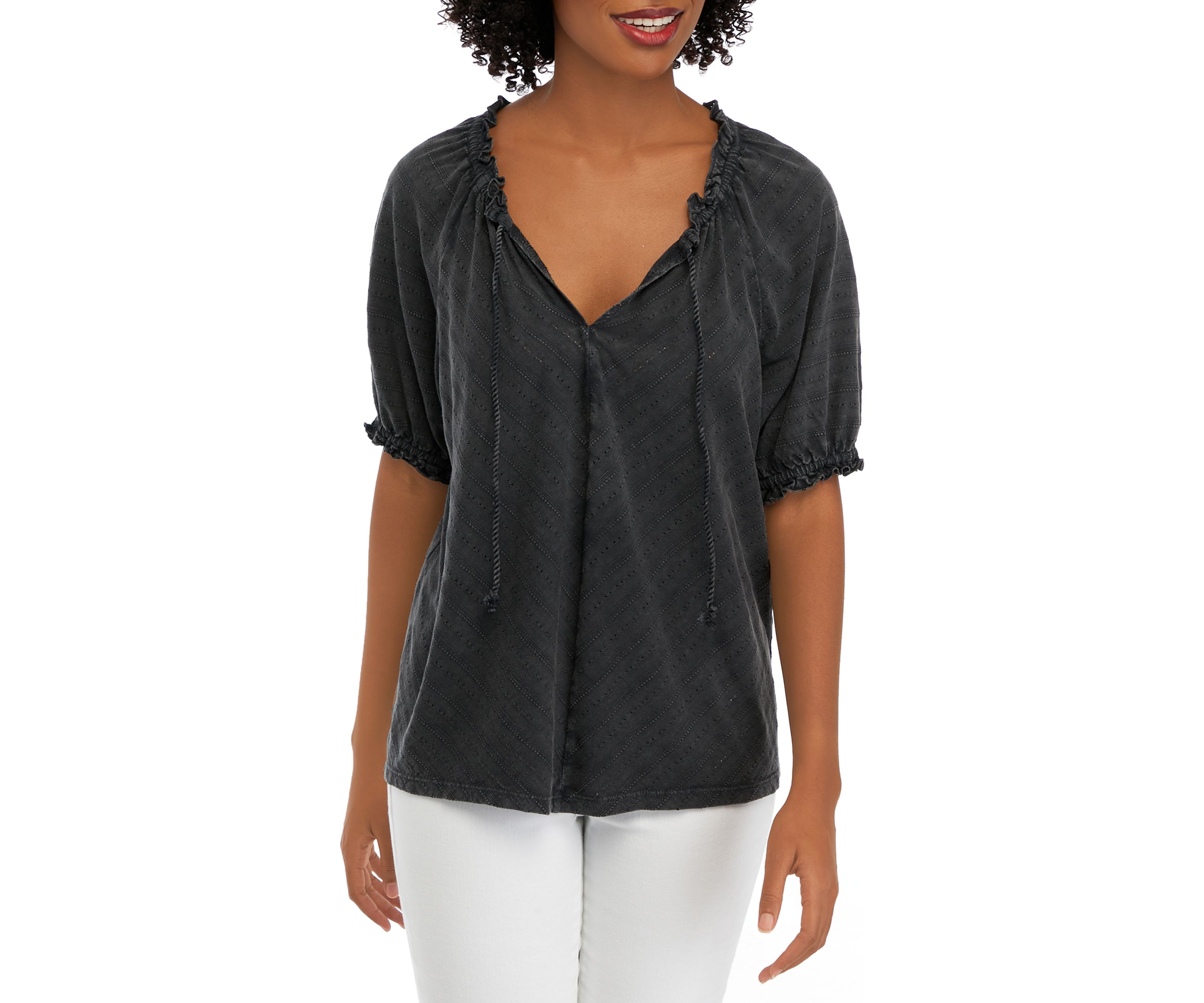Womens Textured Peasant Top