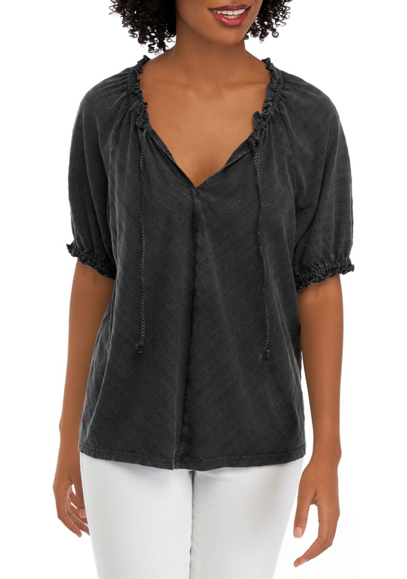 Womens Textured Peasant Top