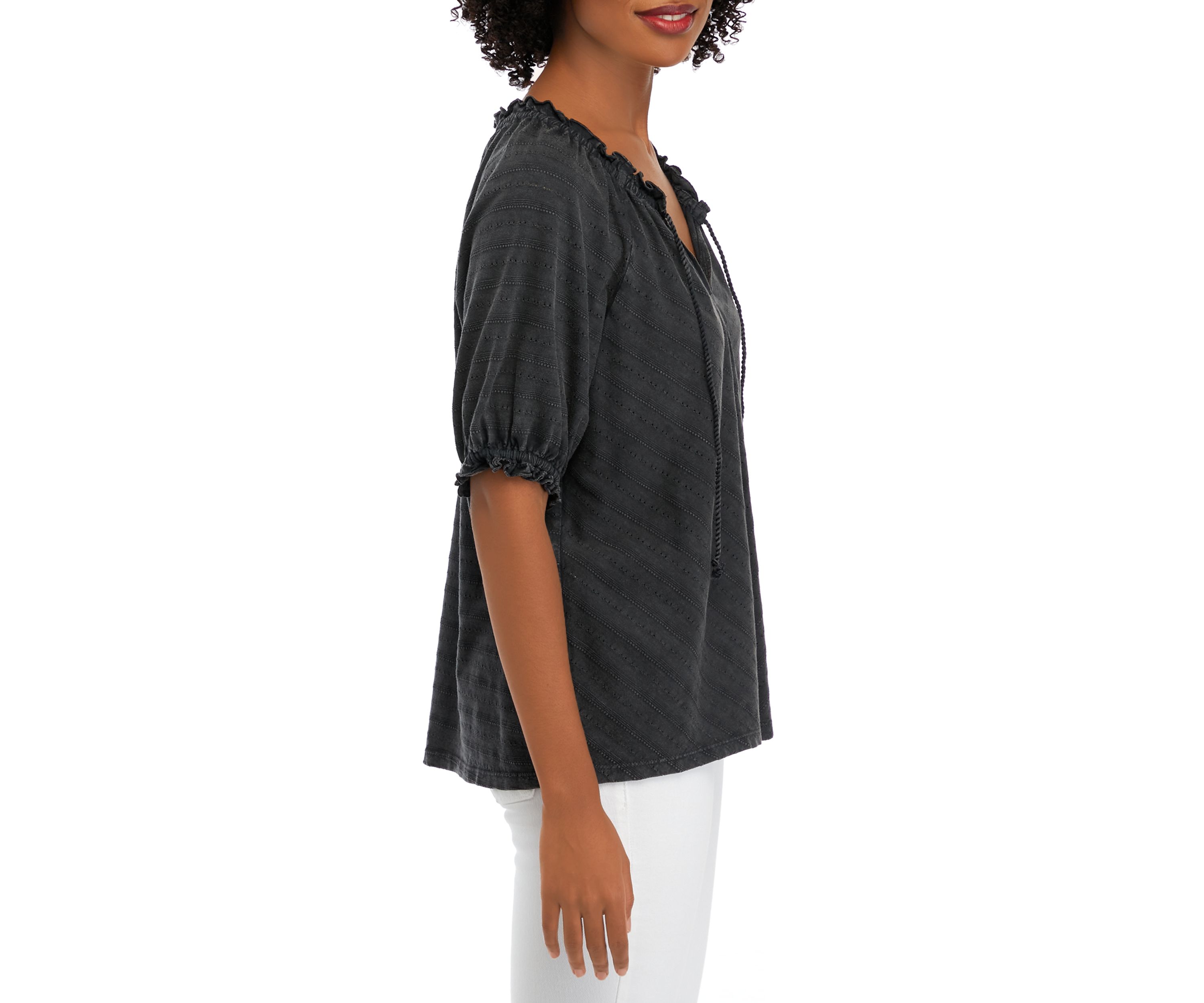 Womens Textured Peasant Top
