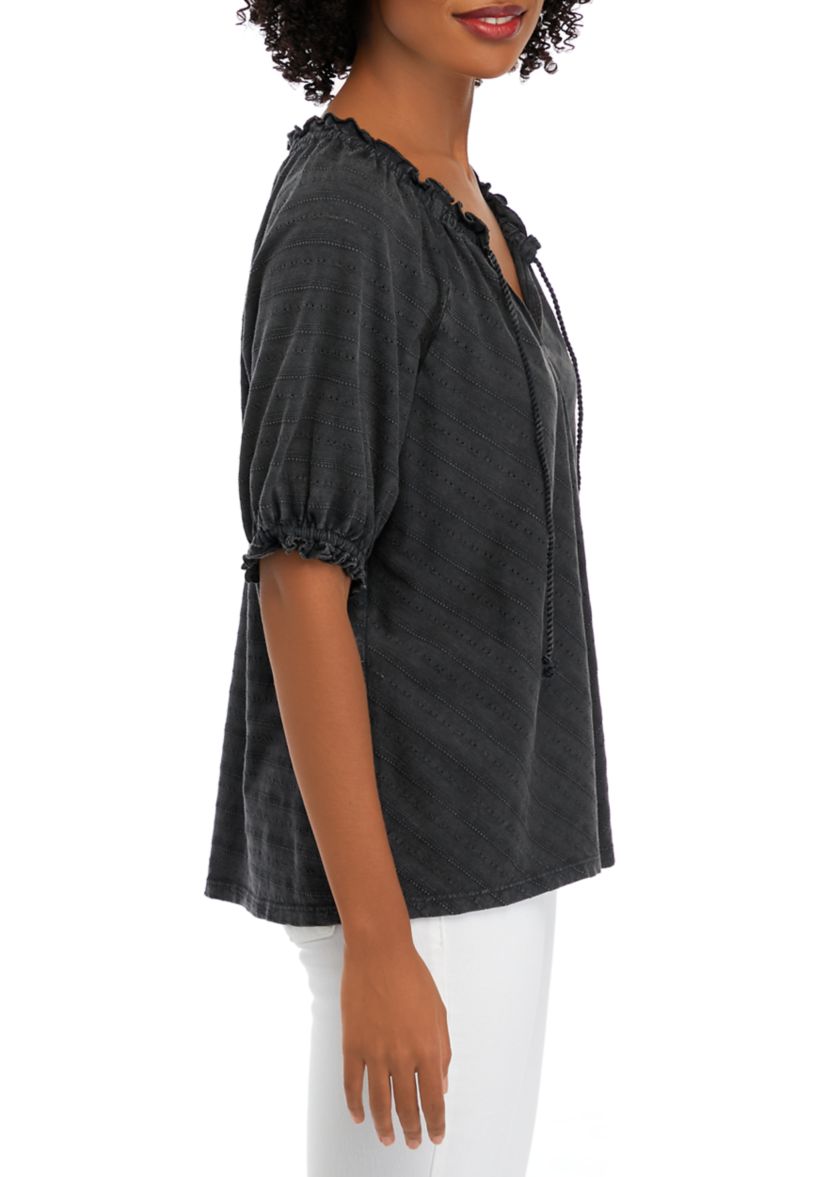 Womens Textured Peasant Top