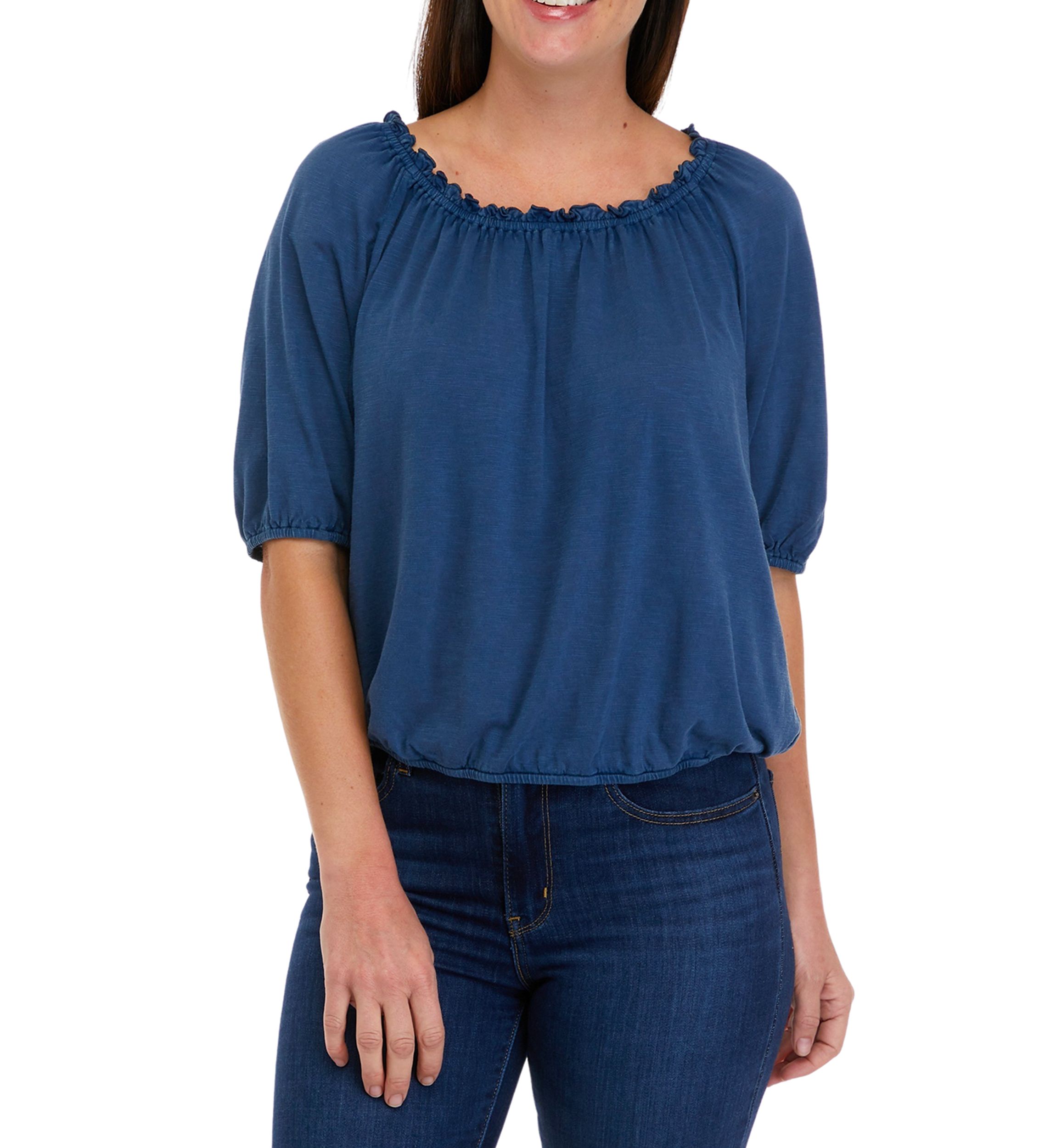 Womens Elastic Neck Solid Top