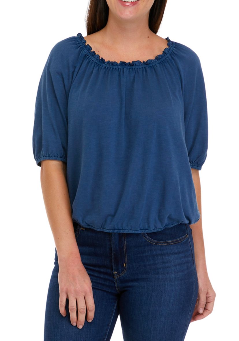 Womens Elastic Neck Solid Top