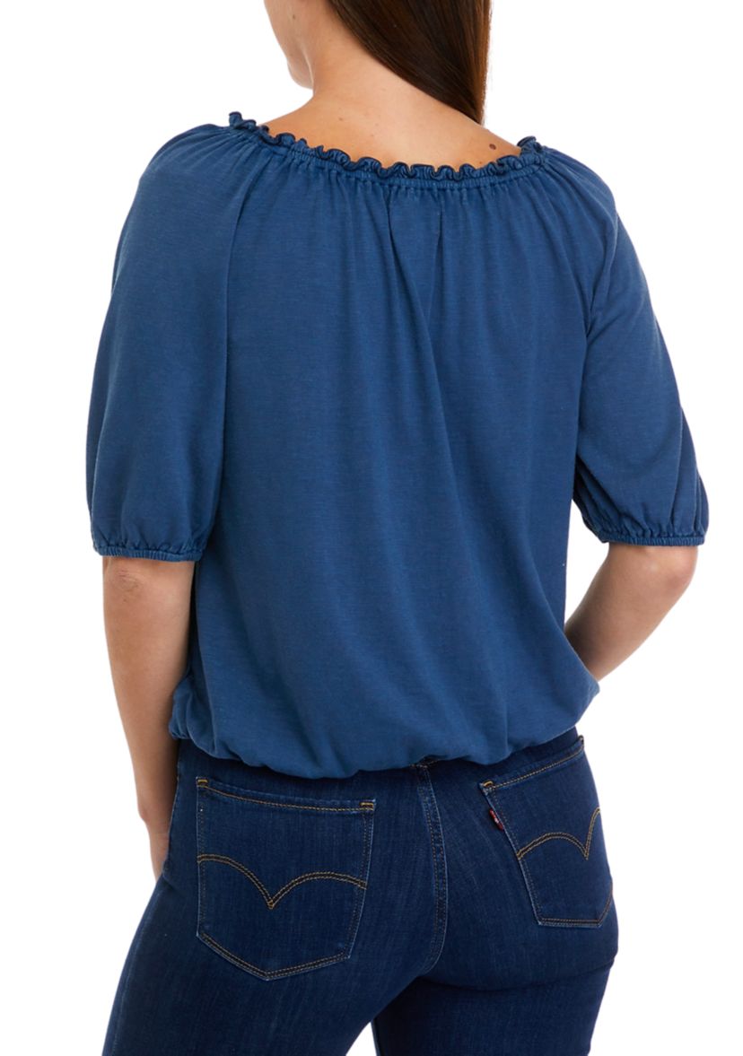 Womens Elastic Neck Solid Top