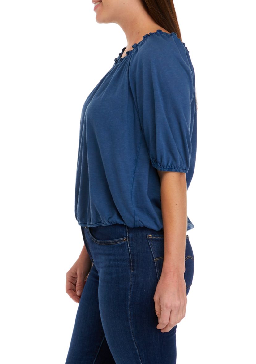 Womens Elastic Neck Solid Top