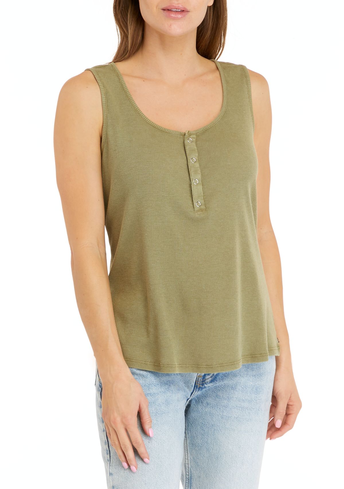 Womens Henley Solid Tank Top
