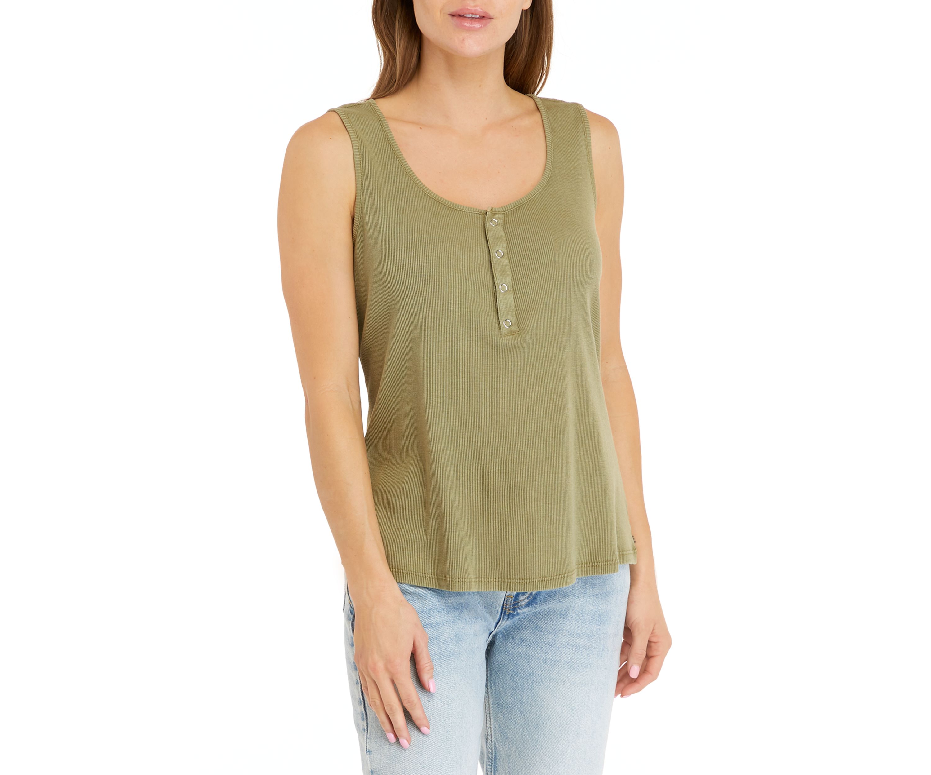 Womens Henley Solid Tank Top