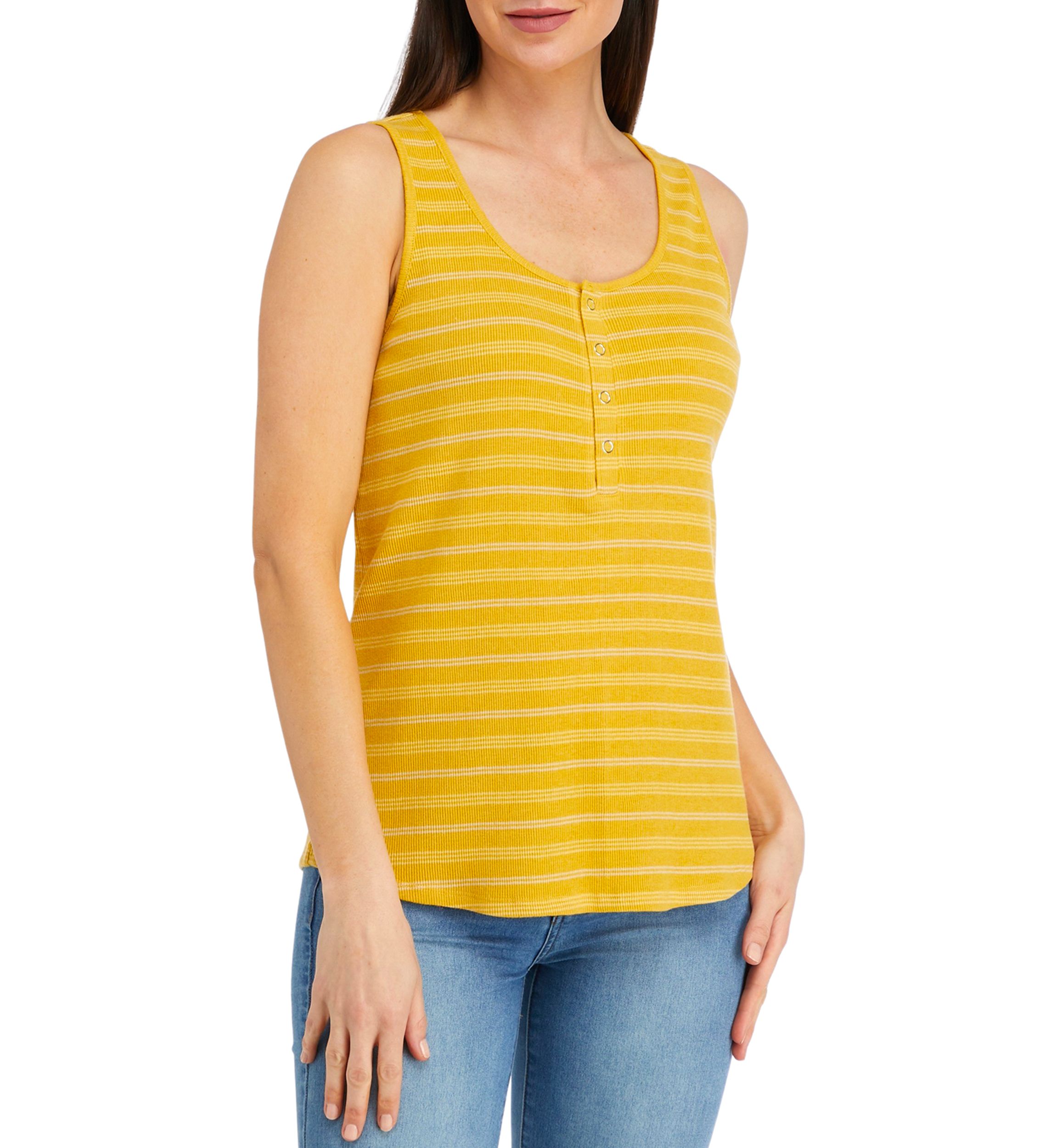 Womens Sleeveless Striped Henley Tank Top