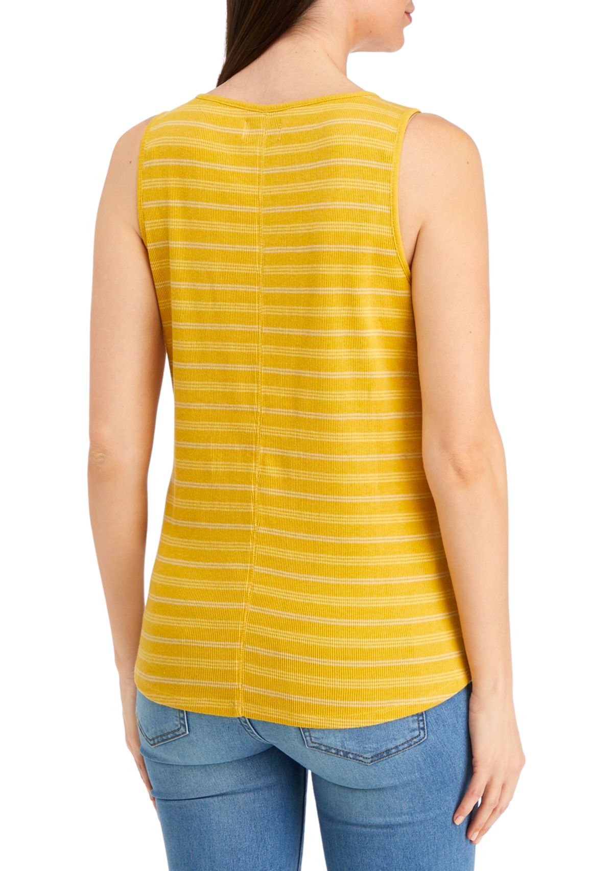 Womens Sleeveless Striped Henley Tank Top