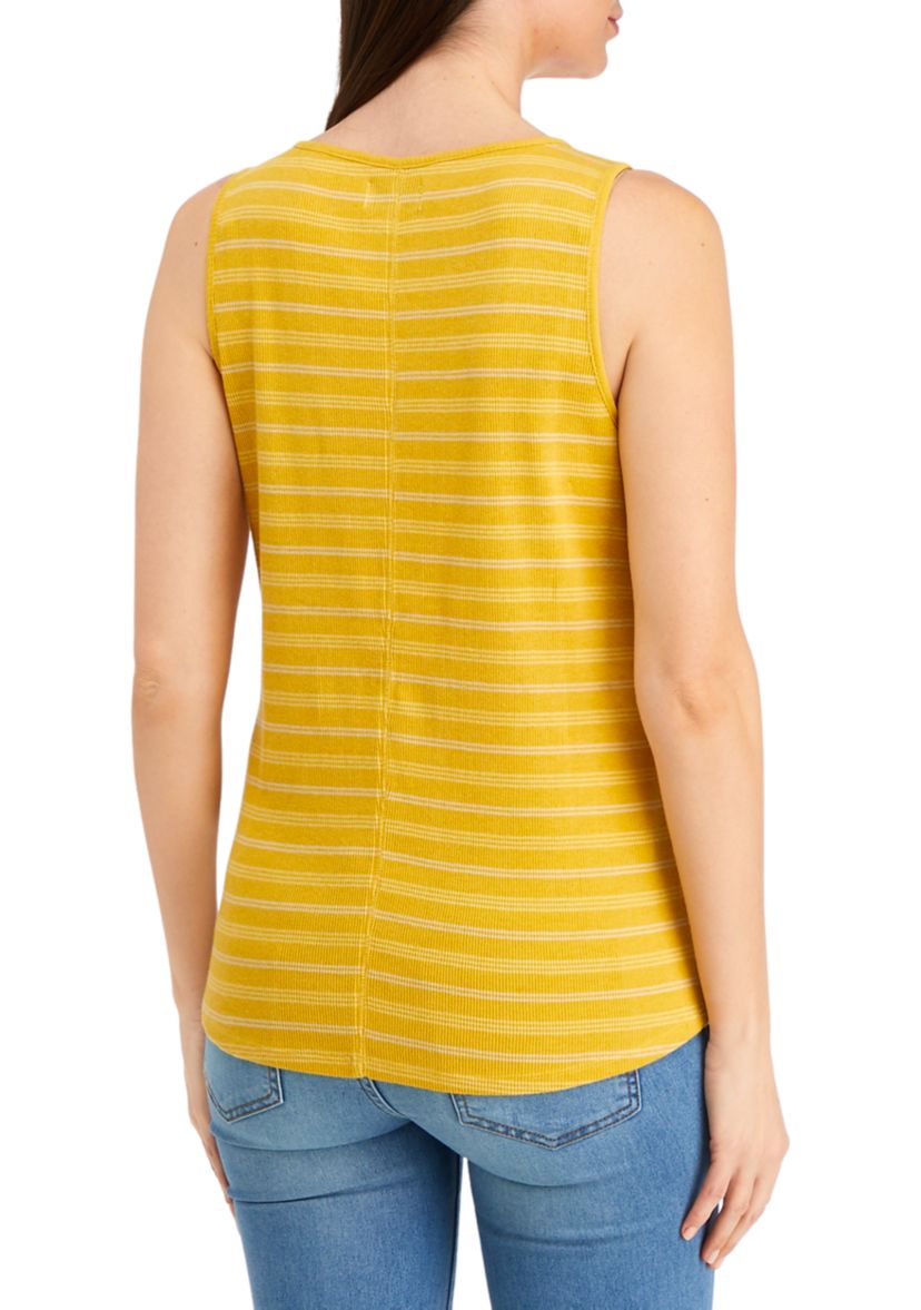 Womens Sleeveless Striped Henley Tank Top