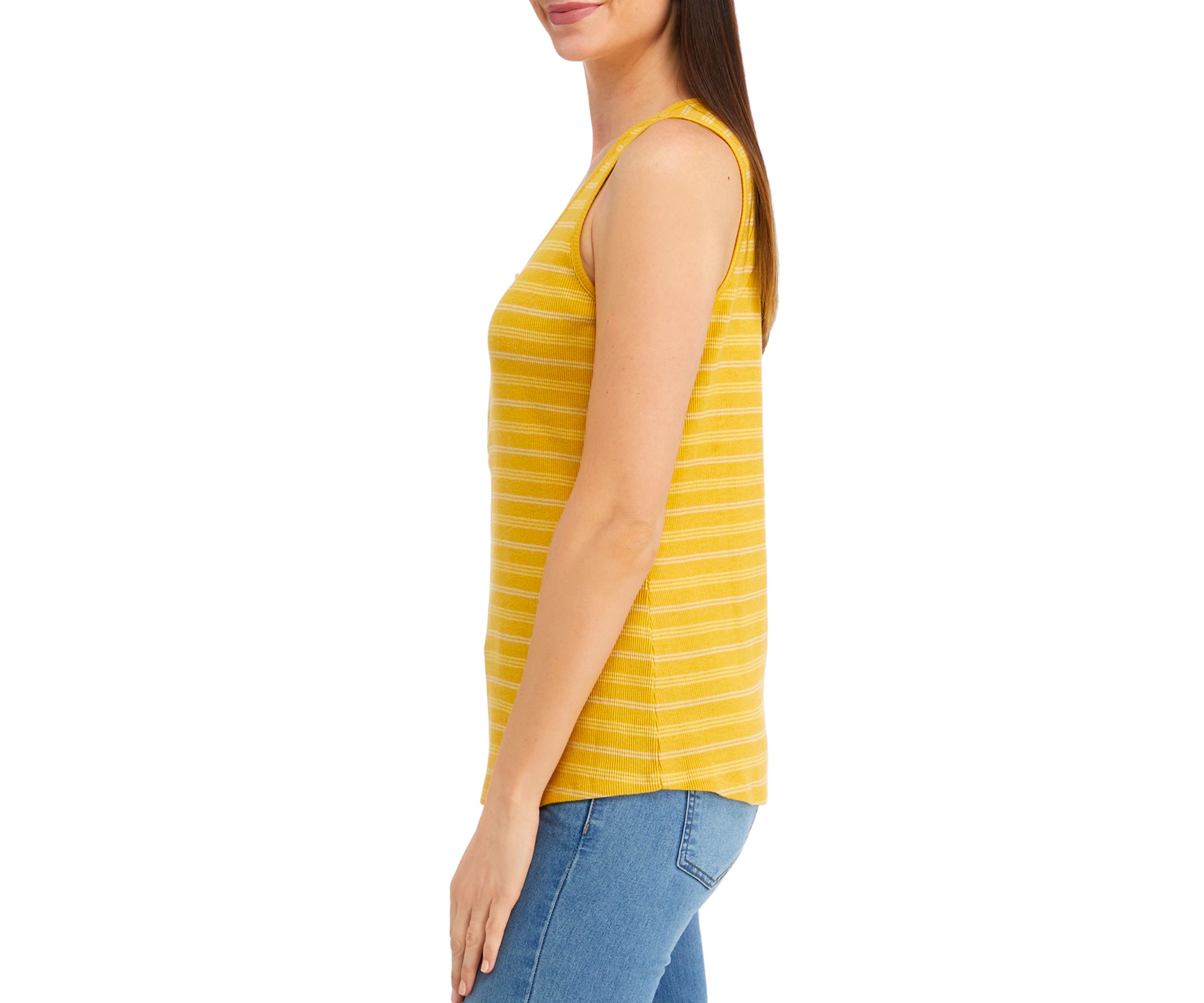 Womens Sleeveless Striped Henley Tank Top