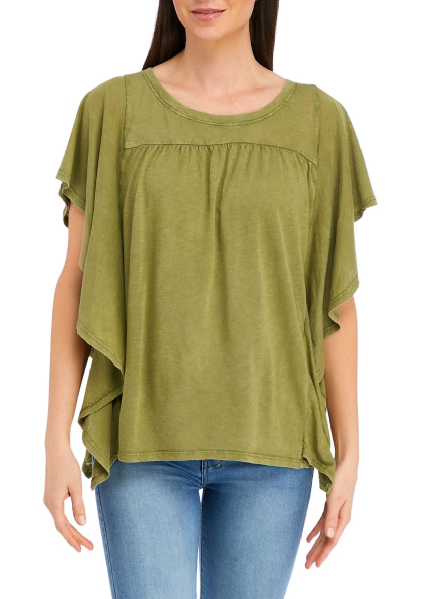 Womens Ruffle Sleeve Side Tie Shirt 