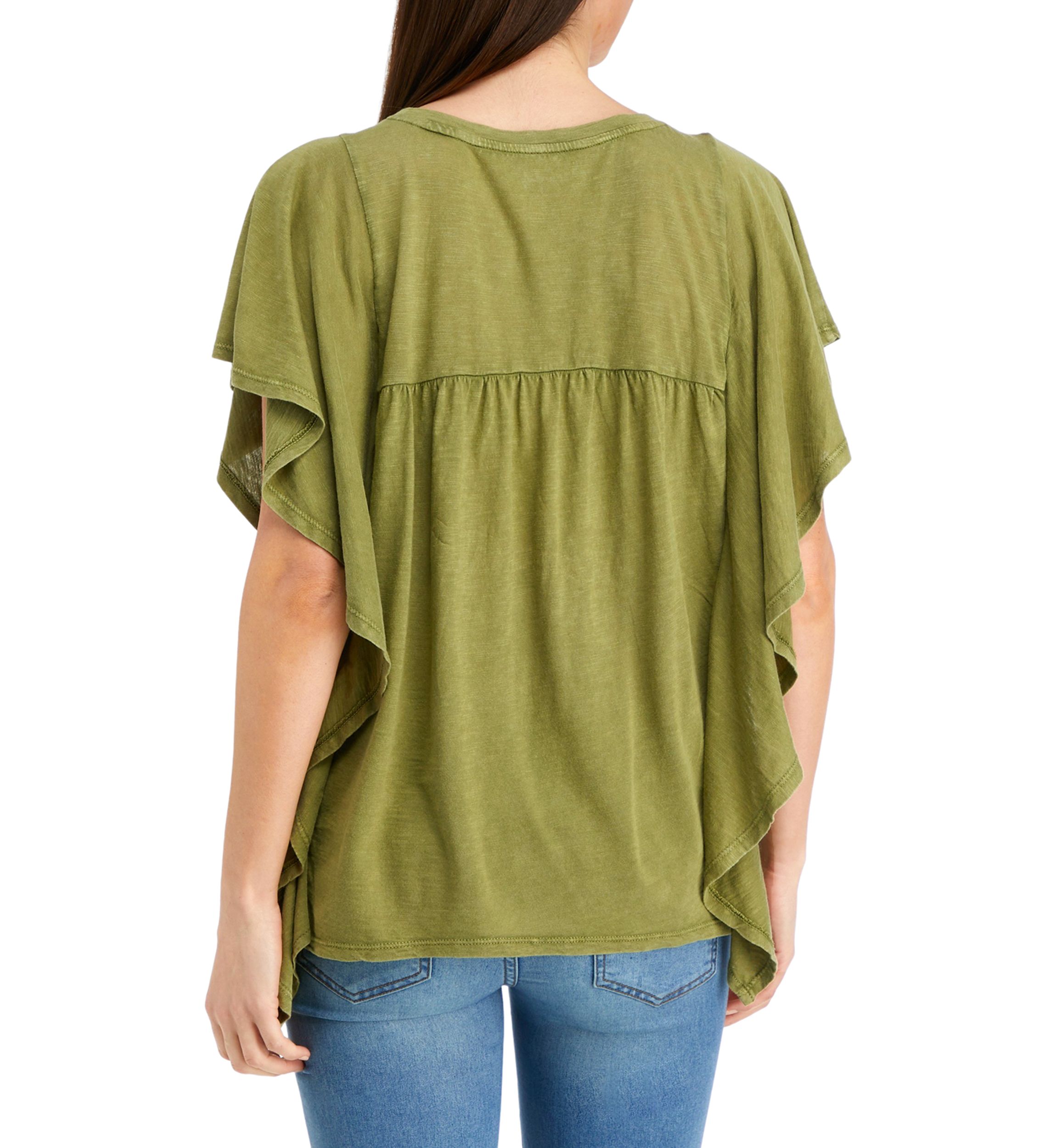 Womens Ruffle Sleeve Side Tie Shirt 