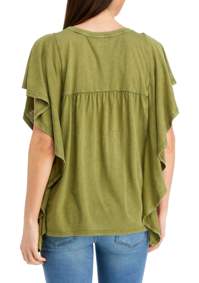 Womens Ruffle Sleeve Side Tie Shirt 