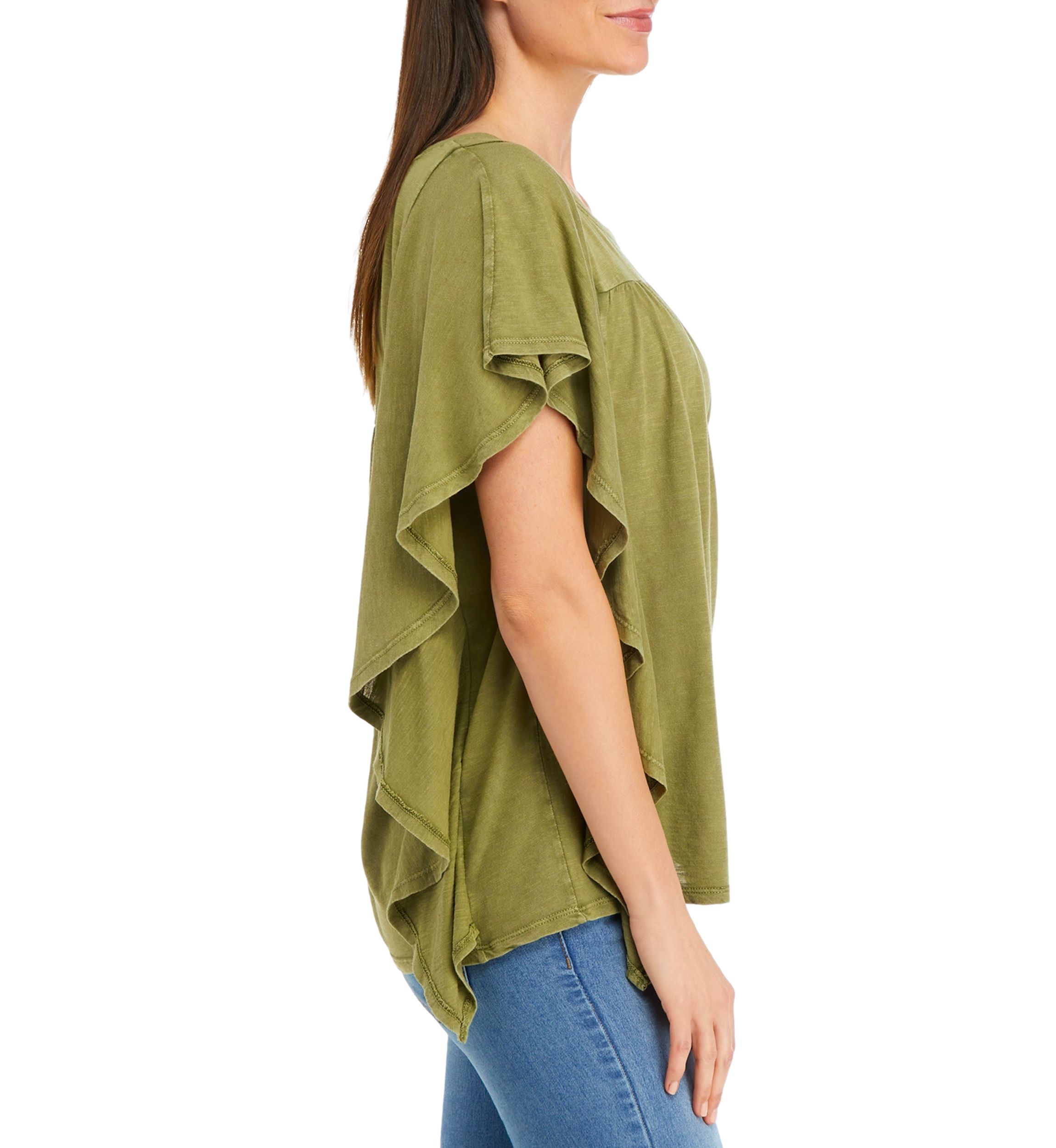 Womens Ruffle Sleeve Side Tie Shirt 