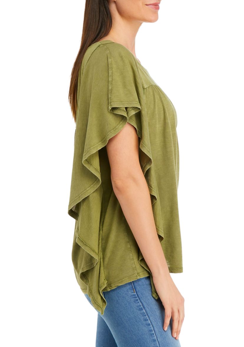 Womens Ruffle Sleeve Side Tie Shirt 
