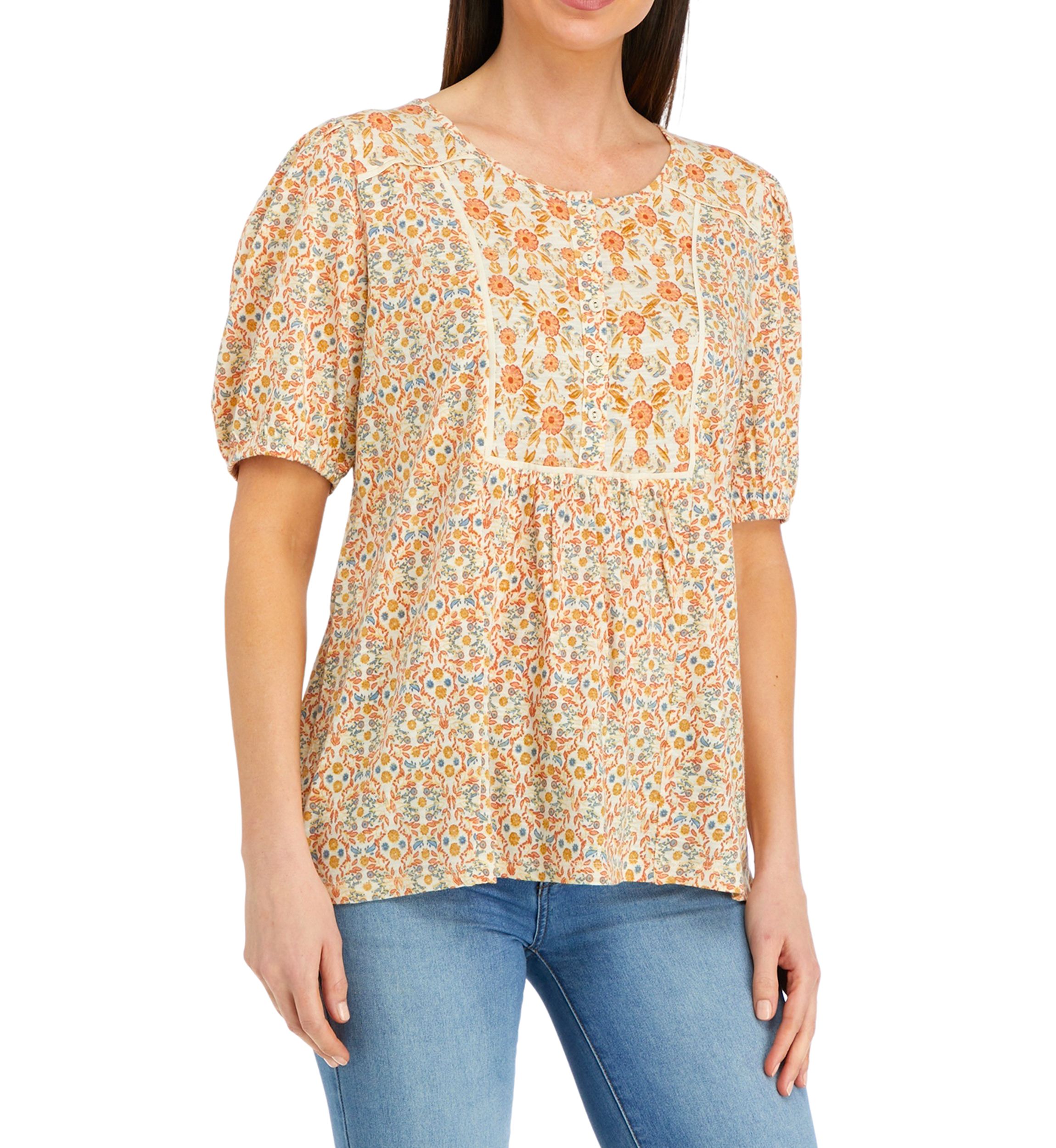 Womens Elbow Sleeve Henley Tunic Top