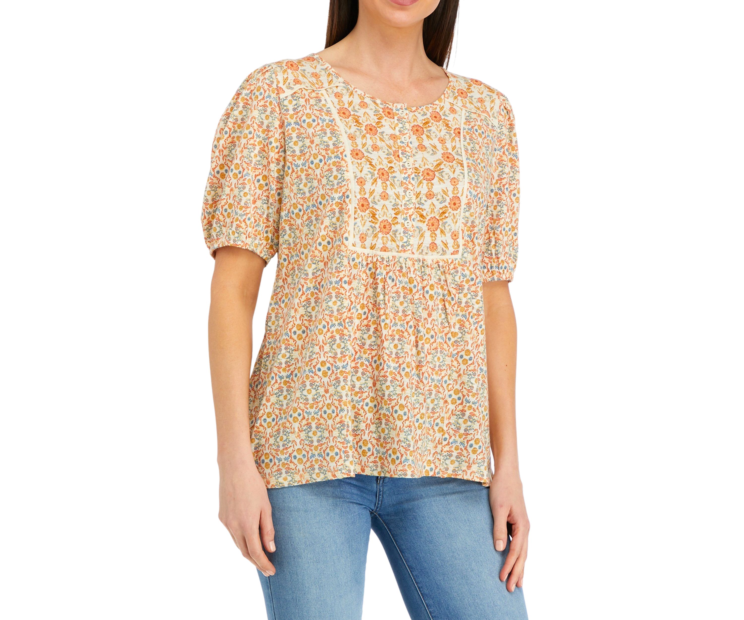 Womens Elbow Sleeve Henley Tunic Top
