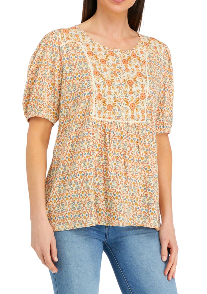Womens Elbow Sleeve Henley Tunic Top