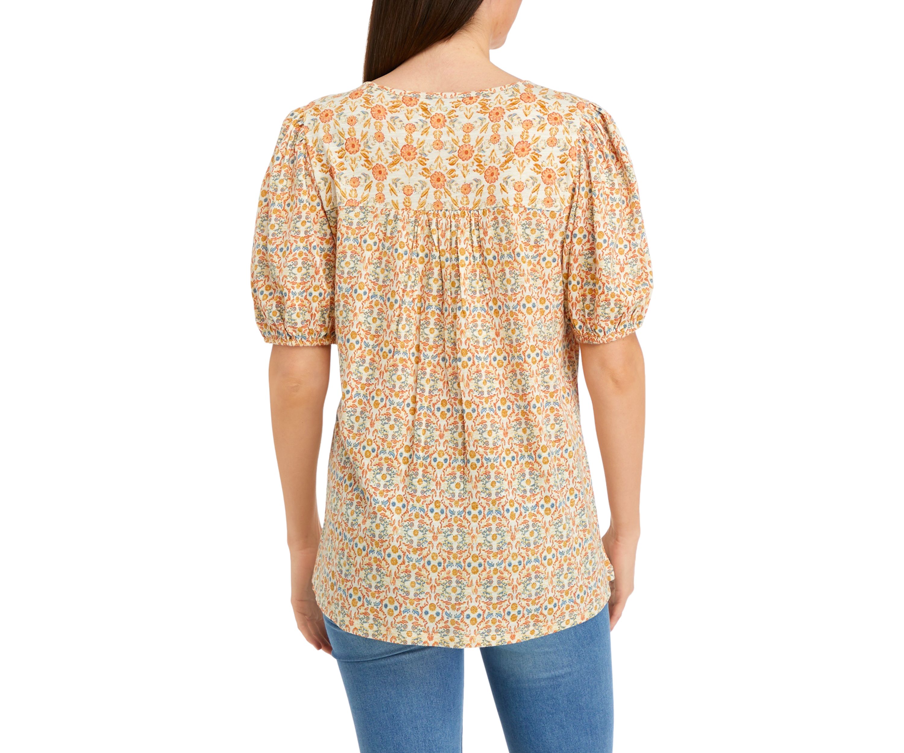 Womens Elbow Sleeve Henley Tunic Top