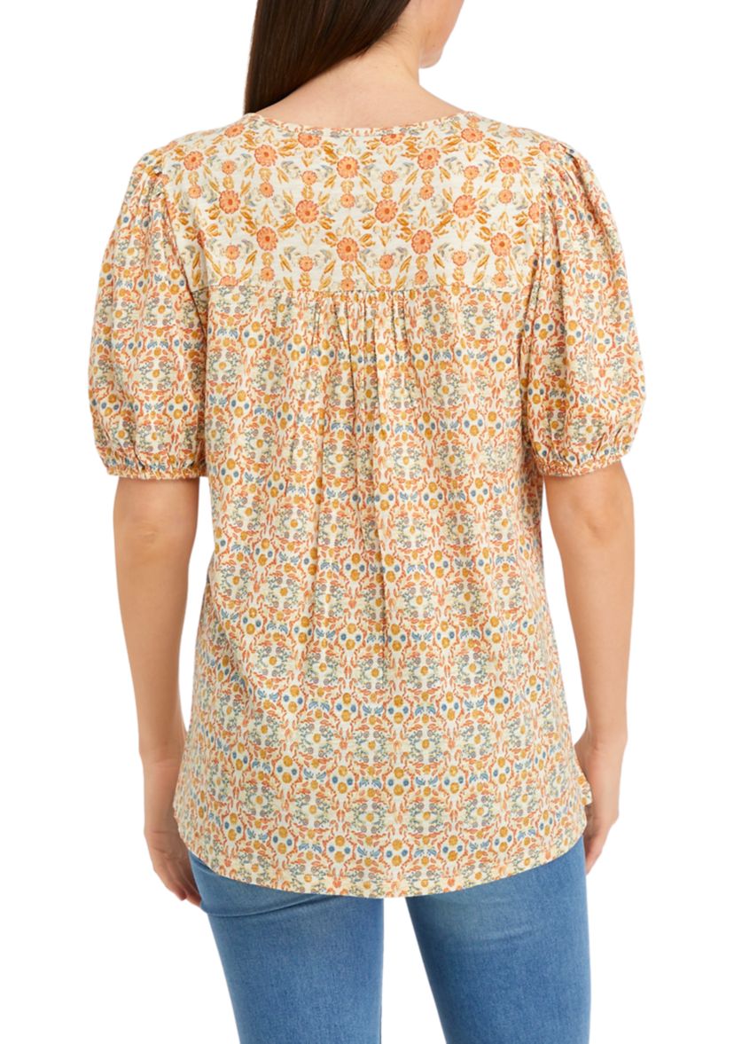 Womens Elbow Sleeve Henley Tunic Top