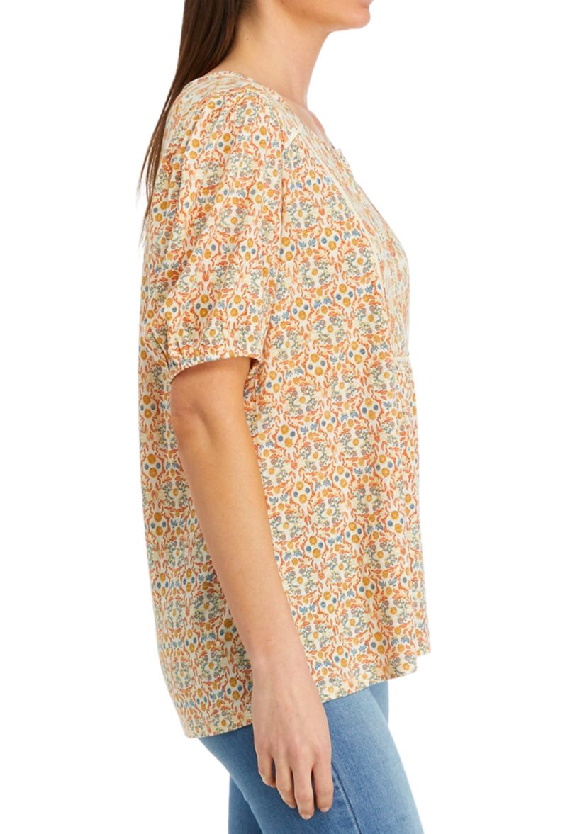 Womens Elbow Sleeve Henley Tunic Top