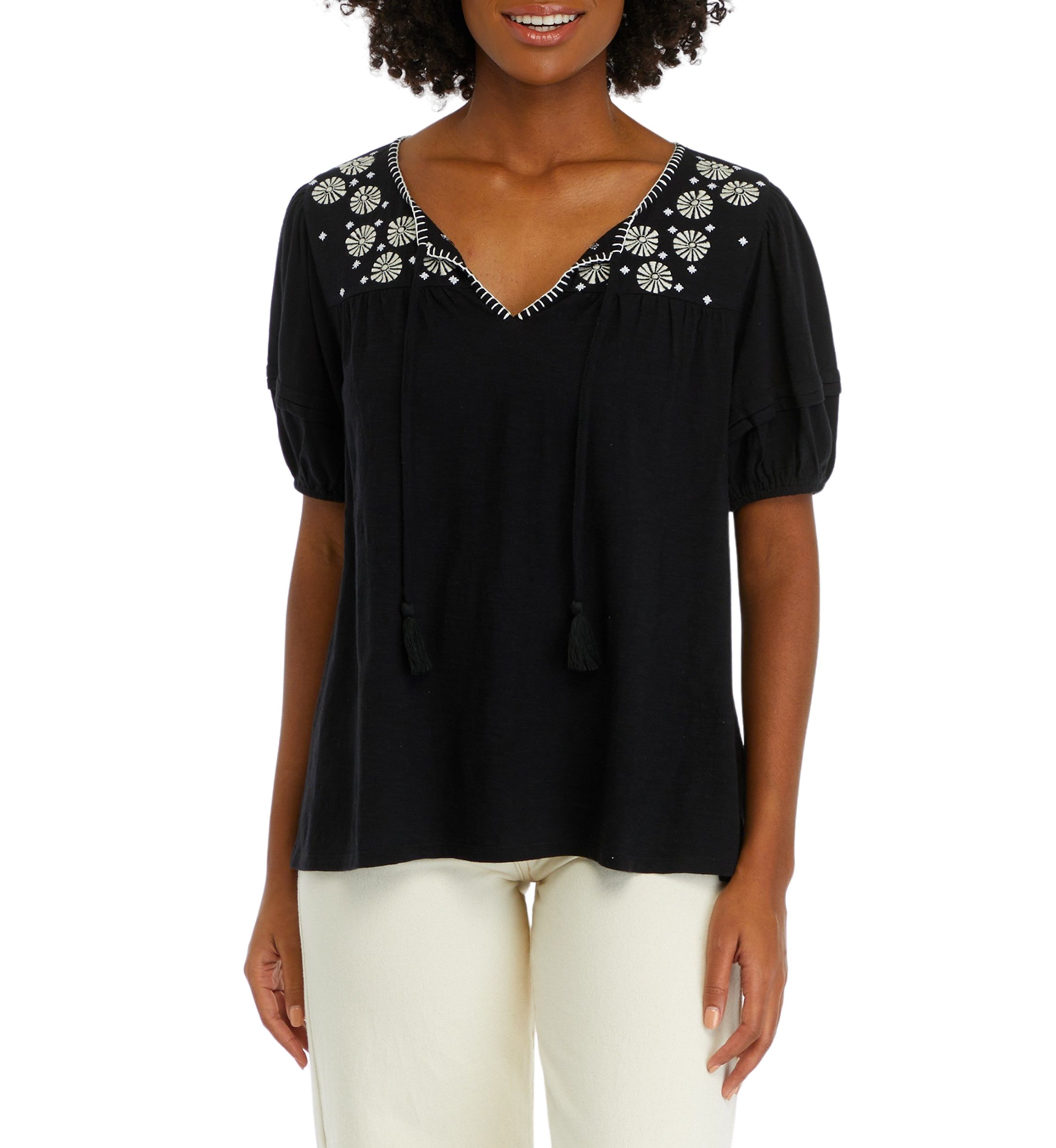 Womens Printed Peasant Top