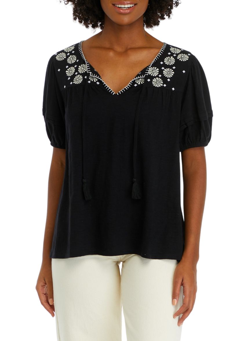 Womens Printed Peasant Top