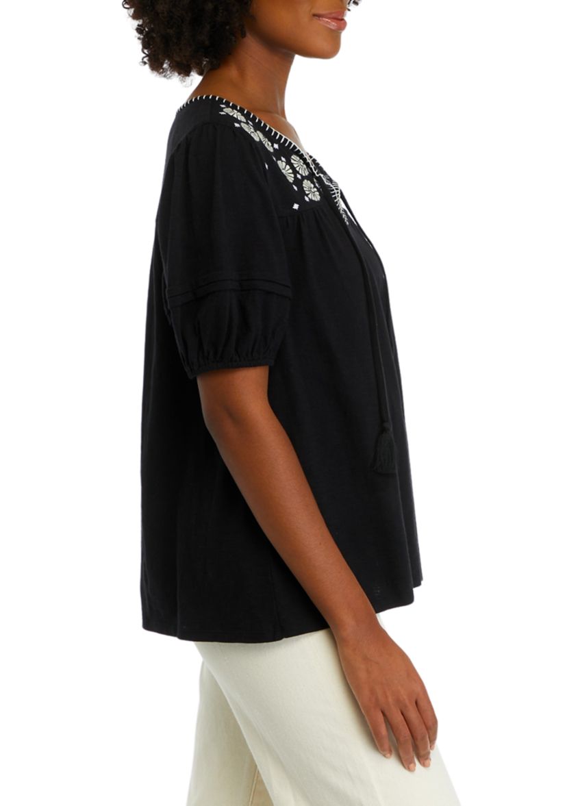Womens Printed Peasant Top