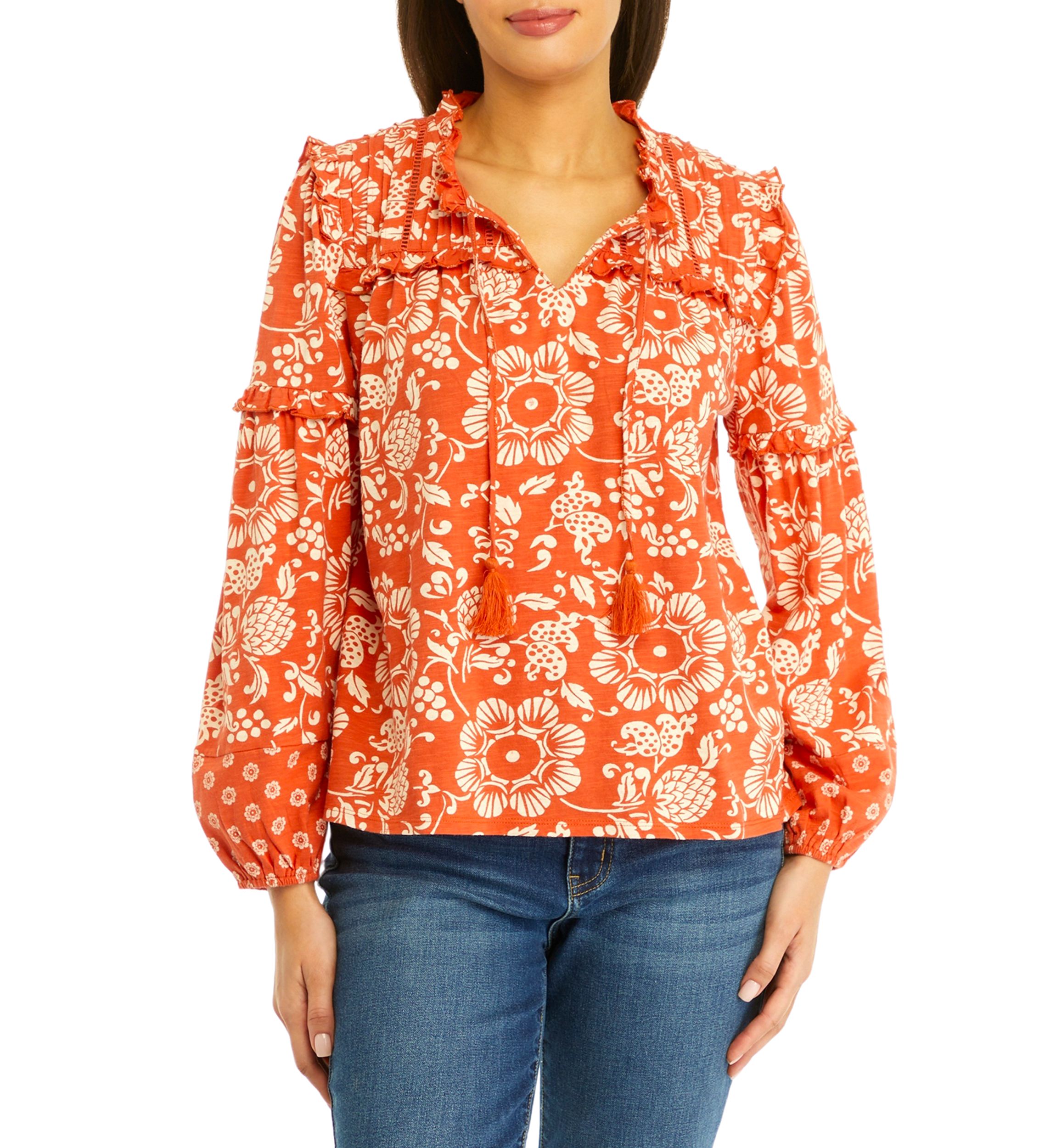 Womens Pintuck Printed Top